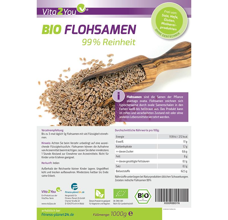 Vita2You BIO Flohsamen 99% Reinheit