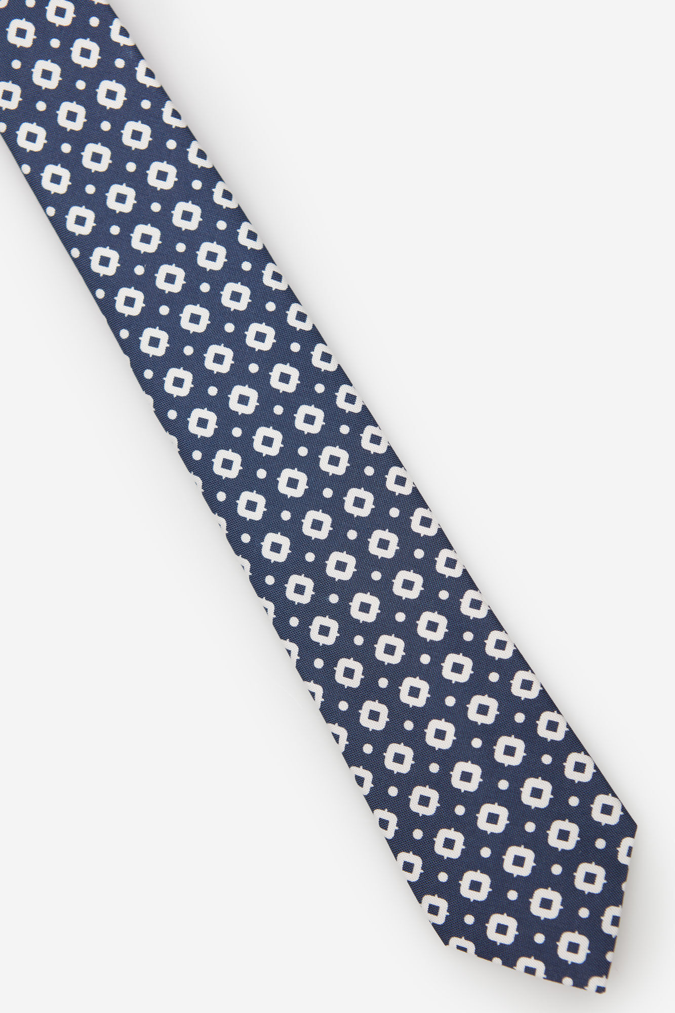 Gravata de seda com estampa geométrica - Azul marinho
