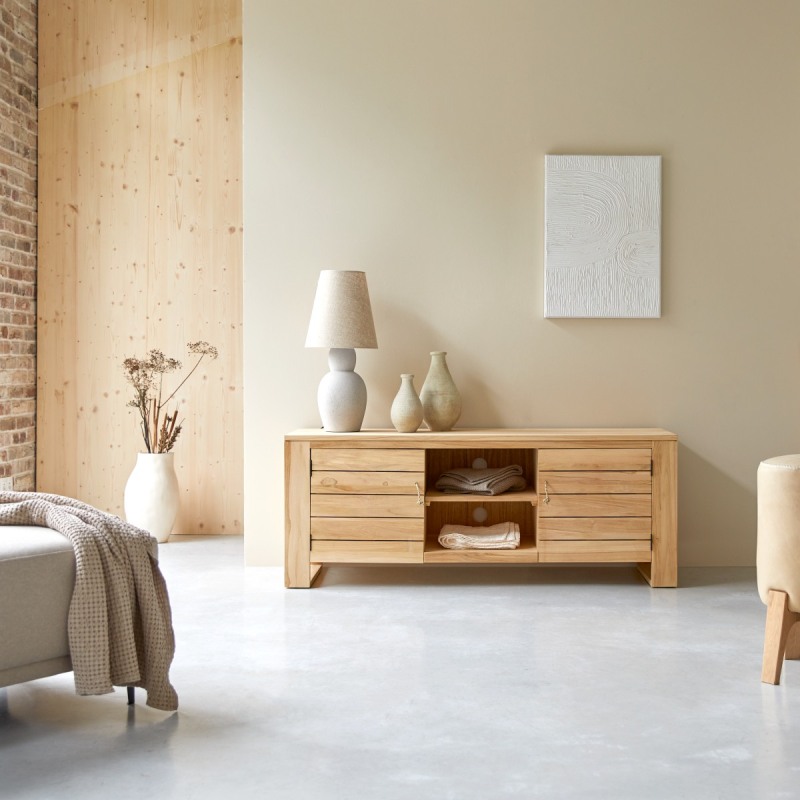 Meuble TV Minimalys en teck massif L 155 cm