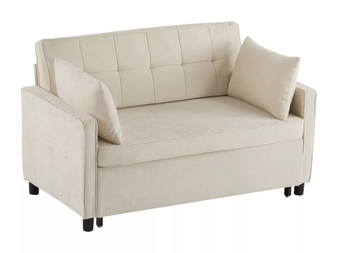 Canapé convertible 2 places, Canapé-lit pliant en tissu chenille - 142 x 79/174 x 85 cm - avec fonction sommeil et dossier réglable - Beige