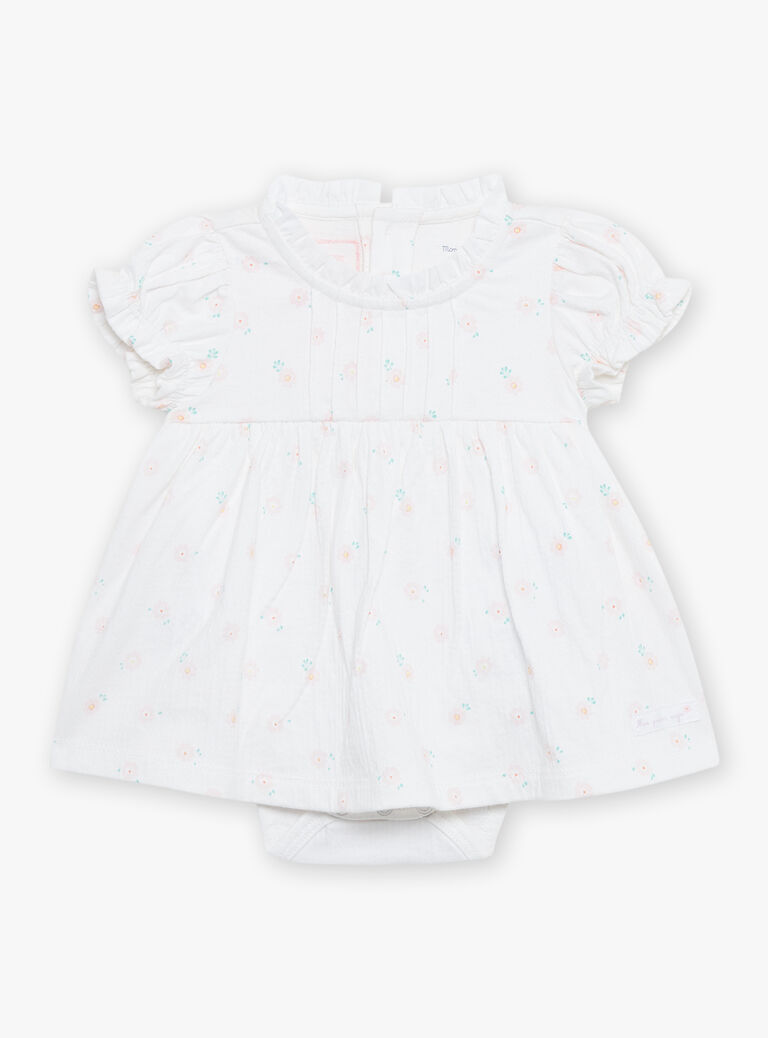 Robe et béguin de naissance blancs à imprimé fleurs