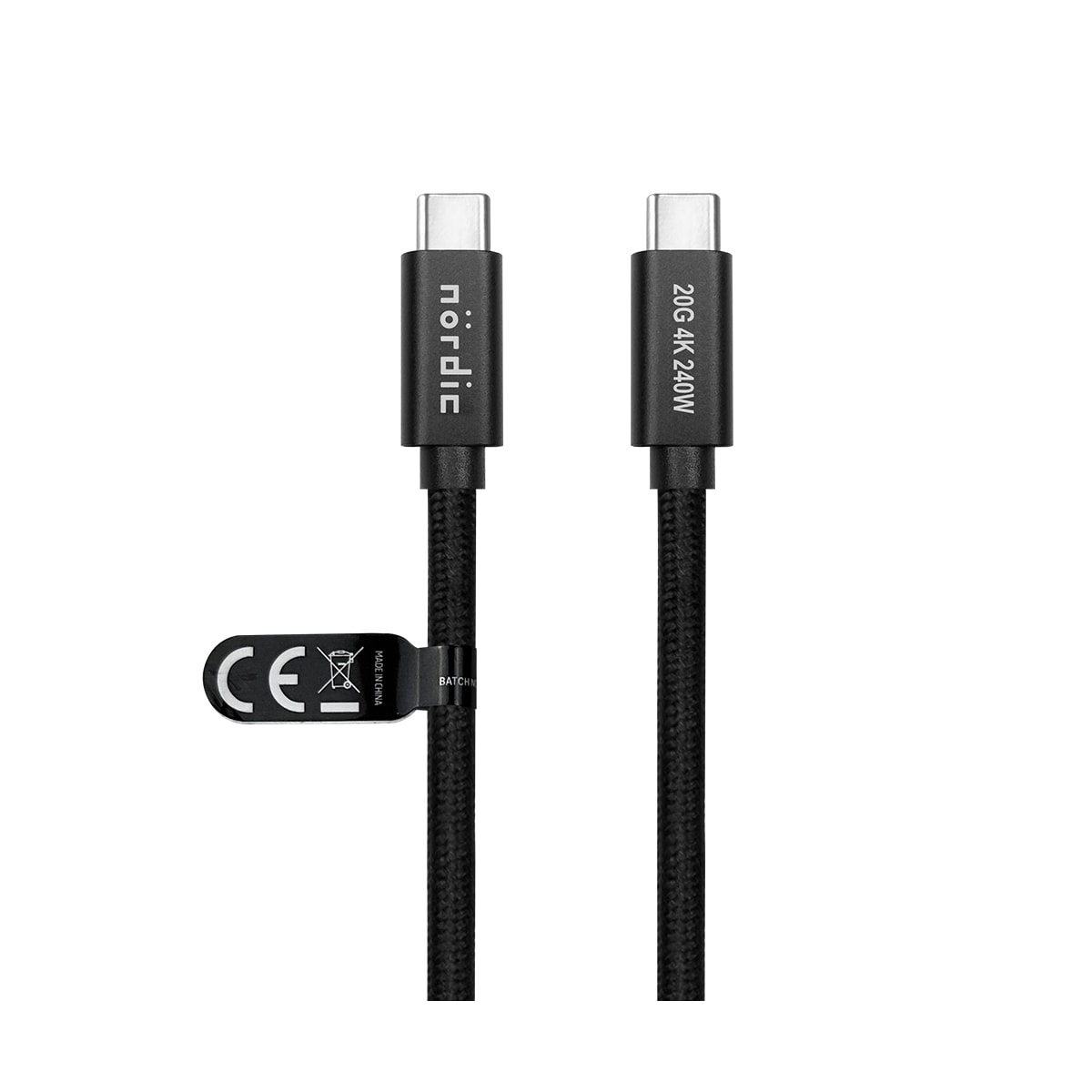 NÖRDIC 1,5 m USB 3.2 Gen 2 USB-C til C nylonflettet kabel PD3.1 240W 20G 4K60Hz svart