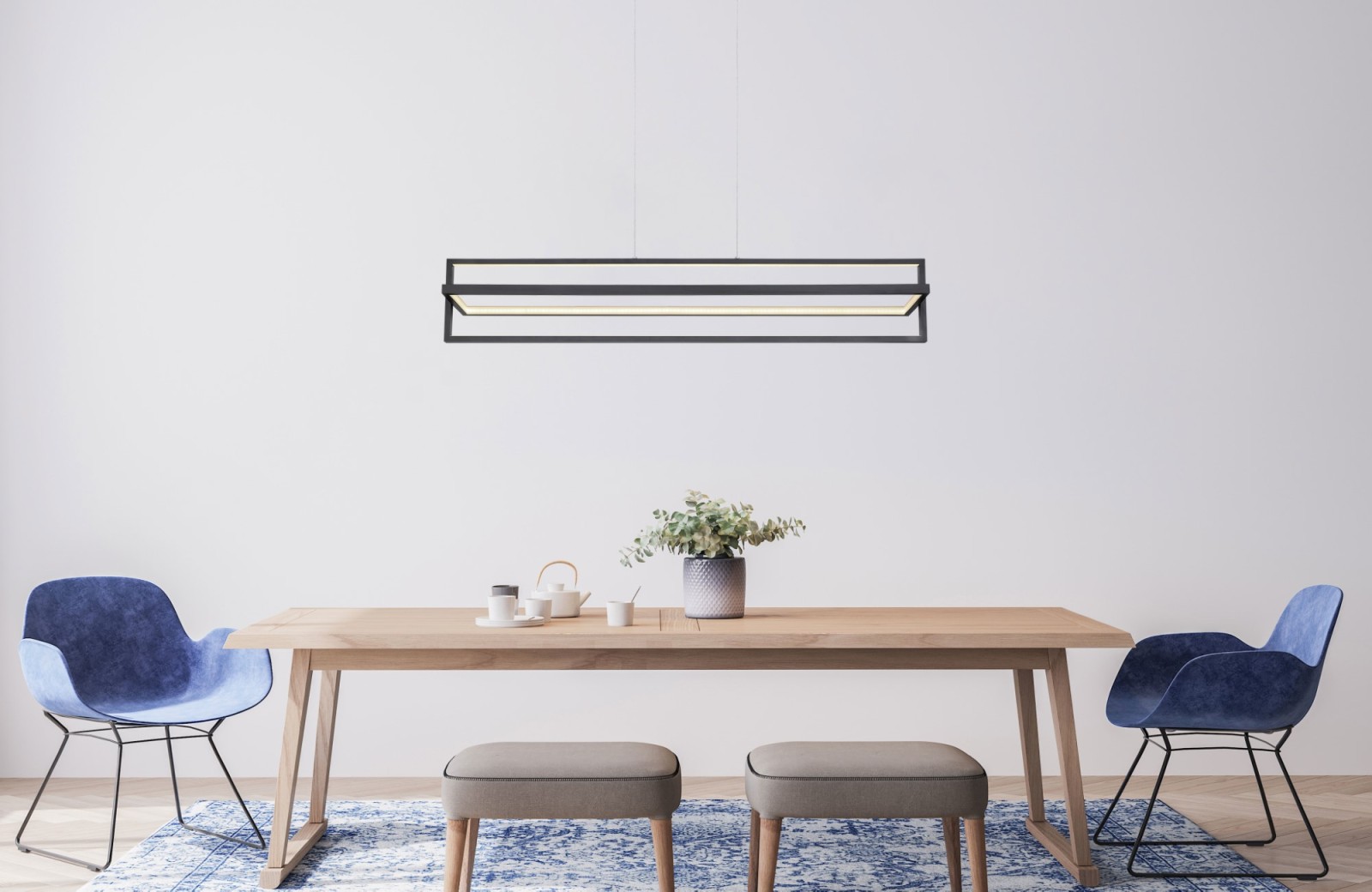 LED-Hängeleuchte - schwarz matt - opal - mit Fernbedienung