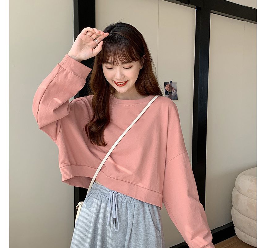 CRIBI - Effen cropped trui met ronde hals