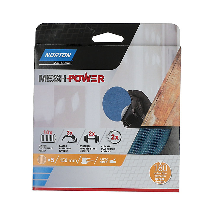 Maille abrasive pour ponceuse excentrique Norton ø 150 mm, Grain 180 - 5 pièces