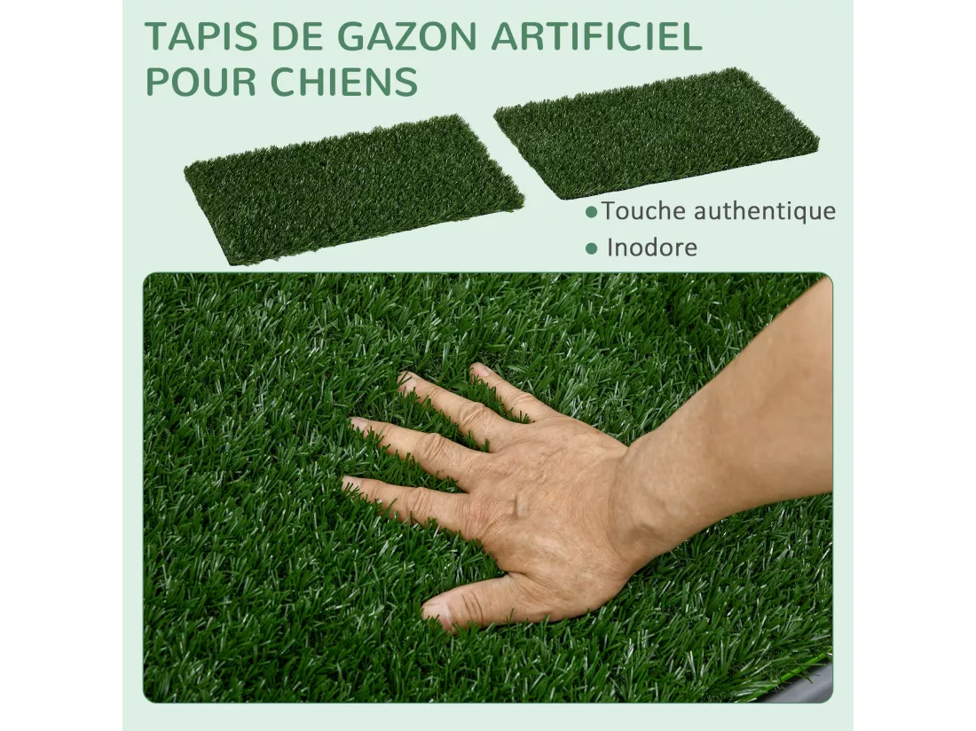 Toilette pour chien litière avec 2 tapis en gazon artificiel avec bac pour l'apprentissage de la propreté à l'intérieur et à l'extérieur, tapis d'entraînement pour Animaux, 67 x 41 cm
