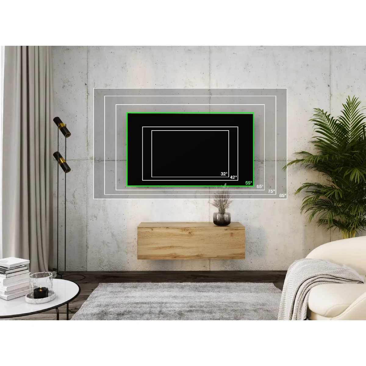 3XELiving Meuble TV Suspendu Chêne Wotan