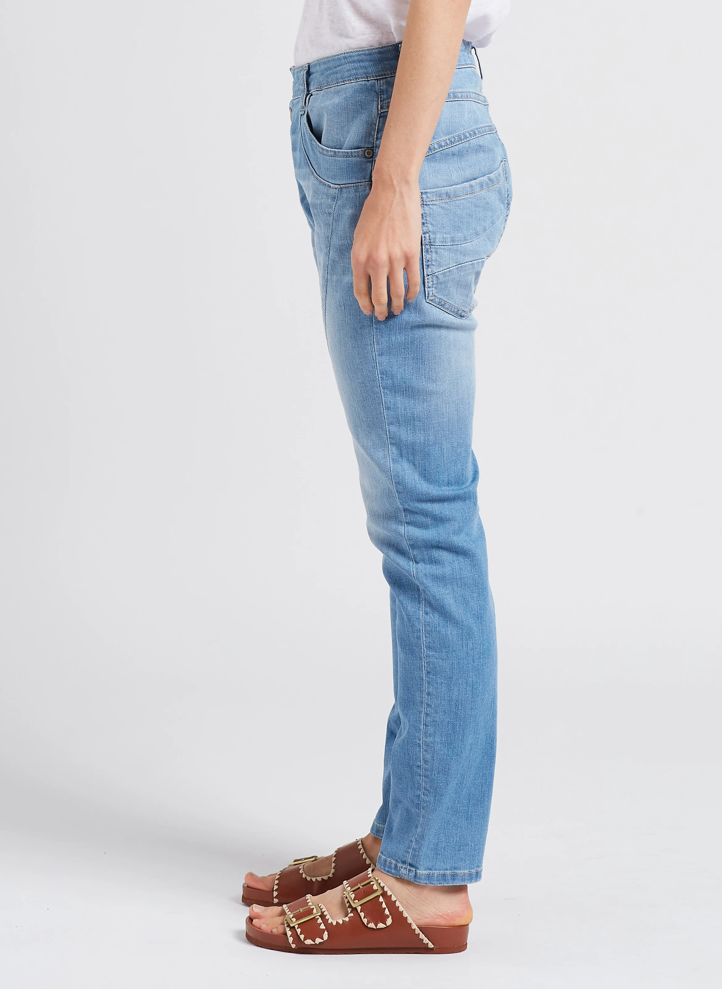 Jean slim taille haute en coton stretch | Bleu