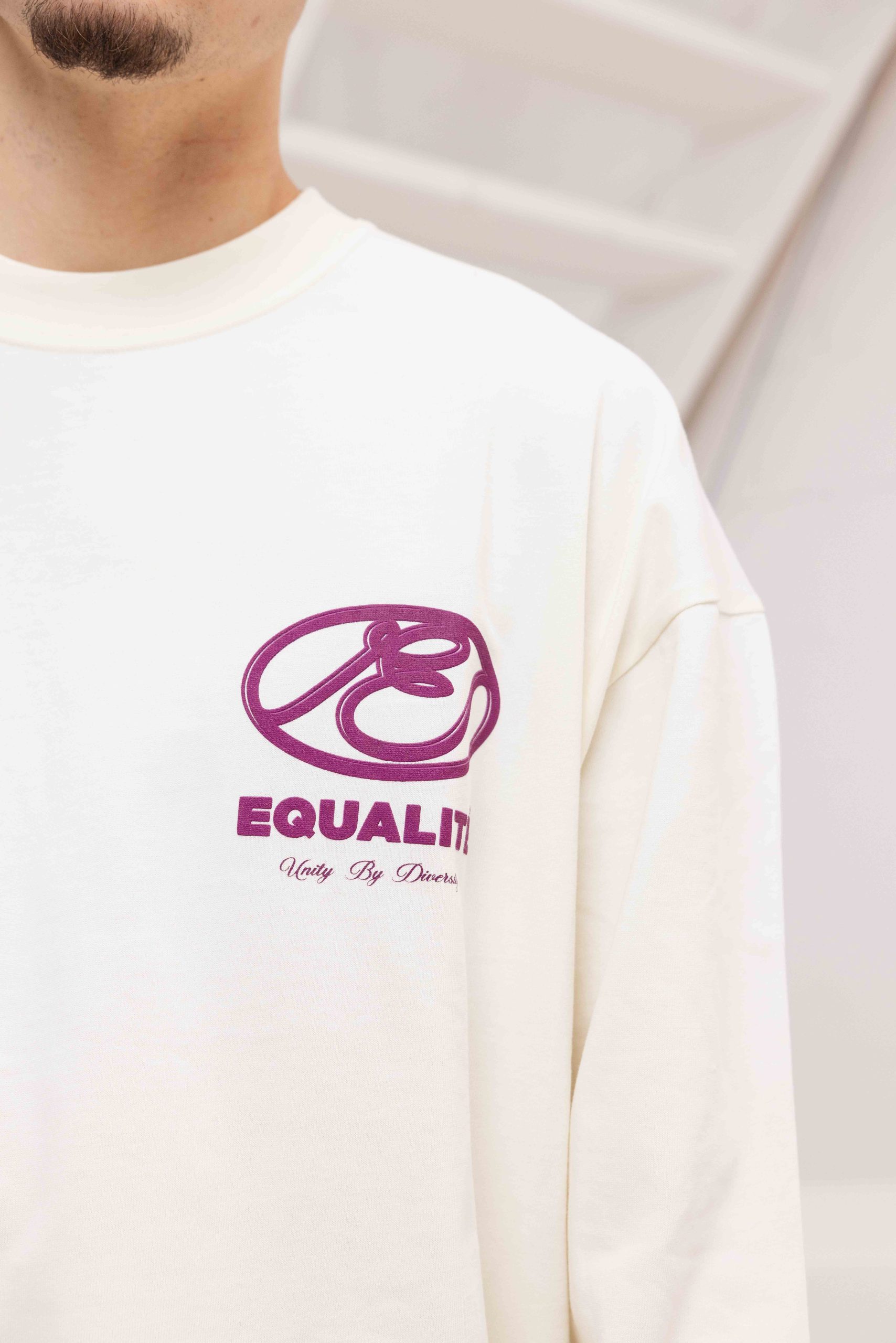 Equalité Arid Longsleeve T-Shirt Heren Gebroken Wit/Paars