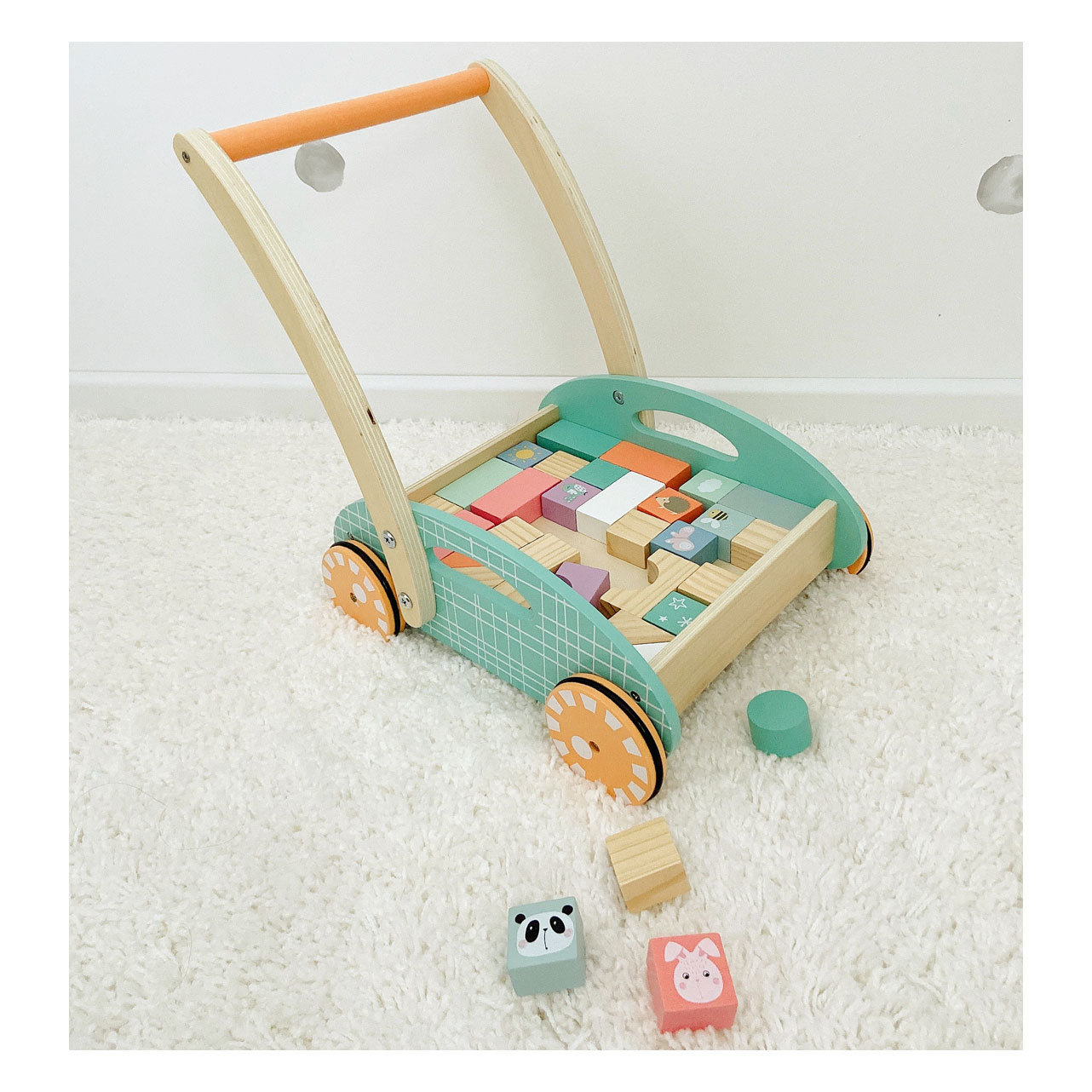 Small Foot - Houten BabyWalker Loopwagen met Blokken Pastel, 35dlg.