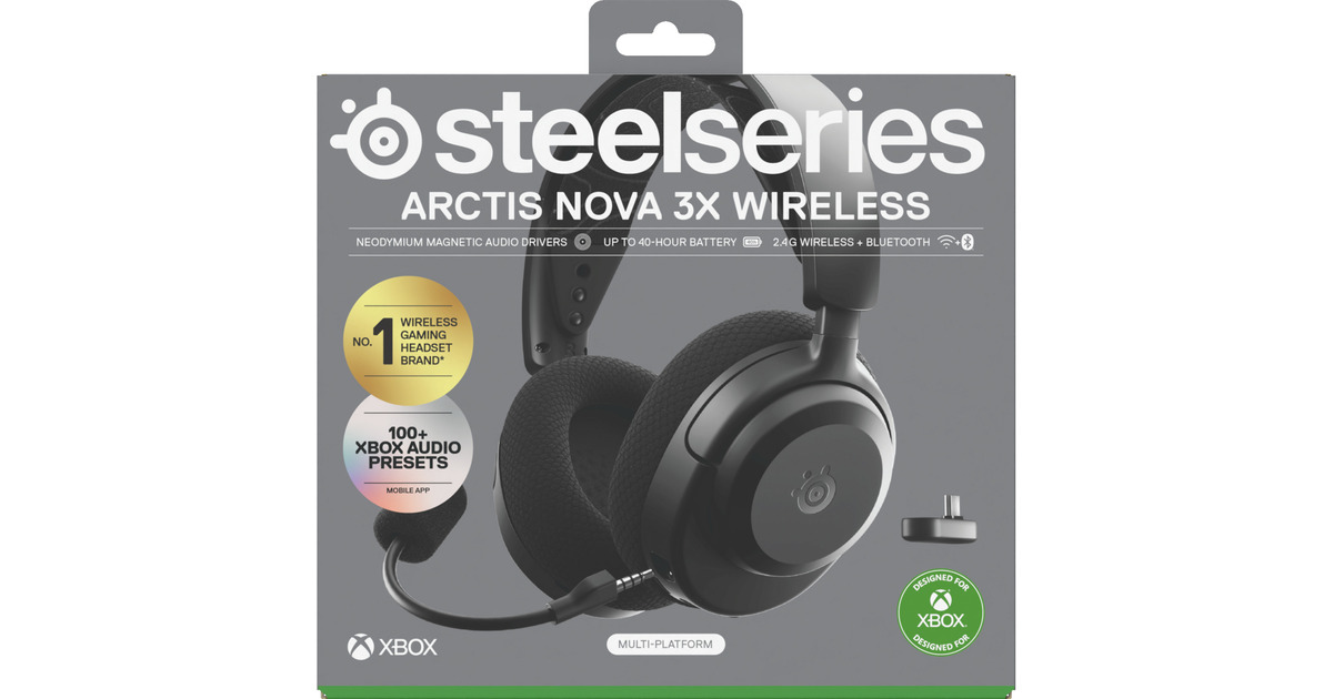 SteelSeriesArctis Nova 3X Wireless over-ear gaming headset  (Zwart, 2.4 GHz / Bluetooth 5.3, Pc, Xbox Series X|S, Xbox One, Switch)