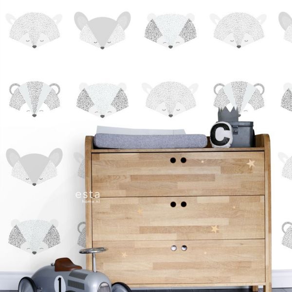 Estahome Dierenkoppen Behang XXL Lichtgrijs / Zwart