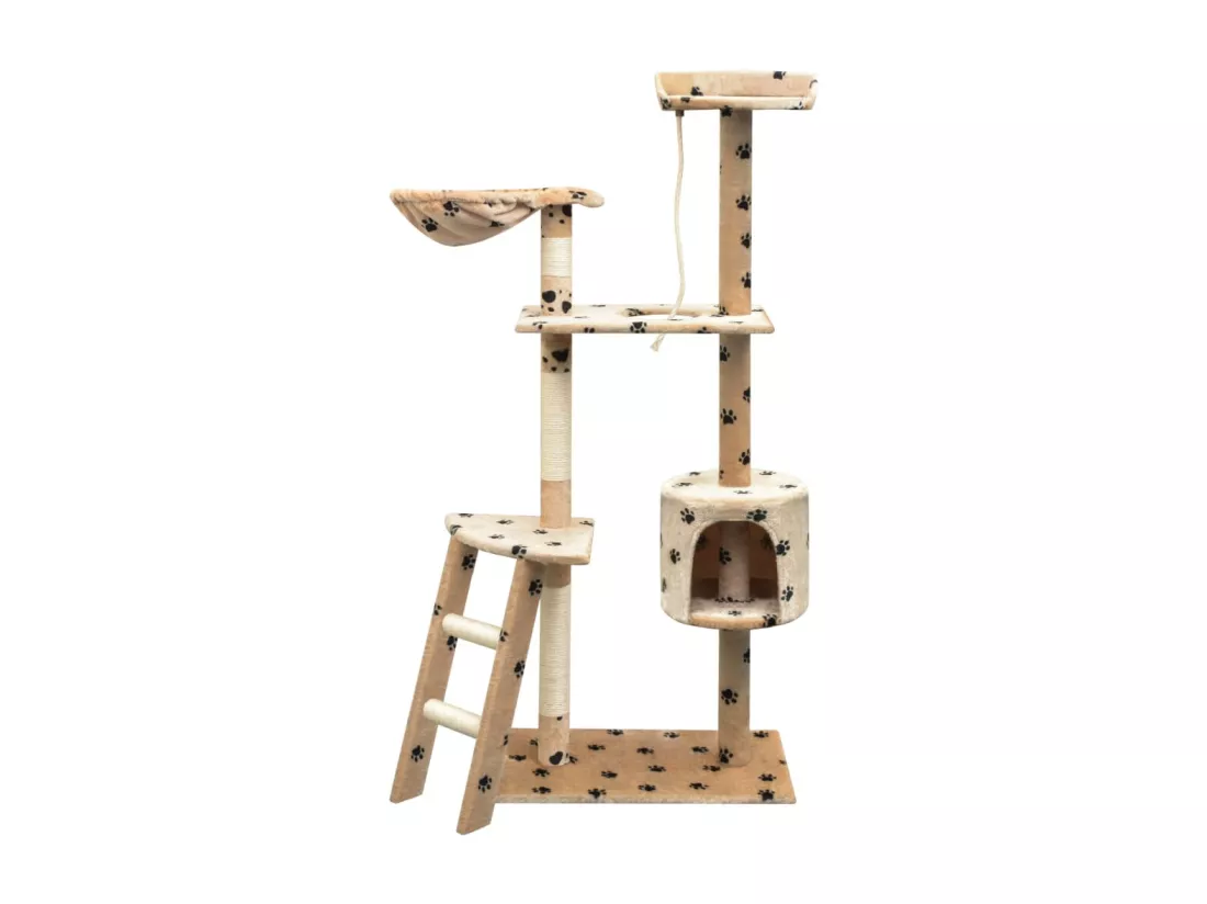 Arbre à chat et griffoir Sisal 150 cm Empreintes de pattes Beige