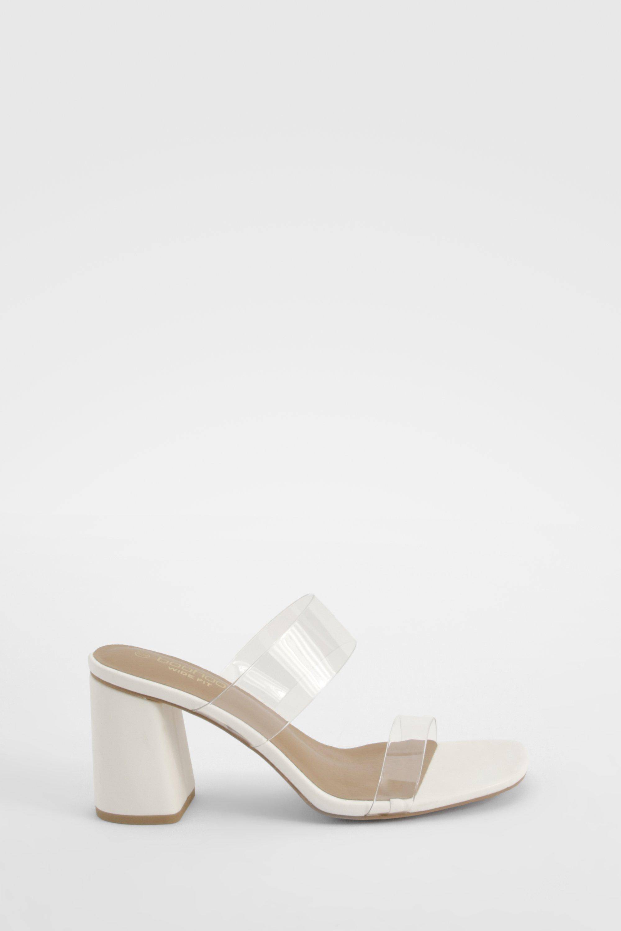 boohoo Mules à talon bloc, double bride transparente, coupe large