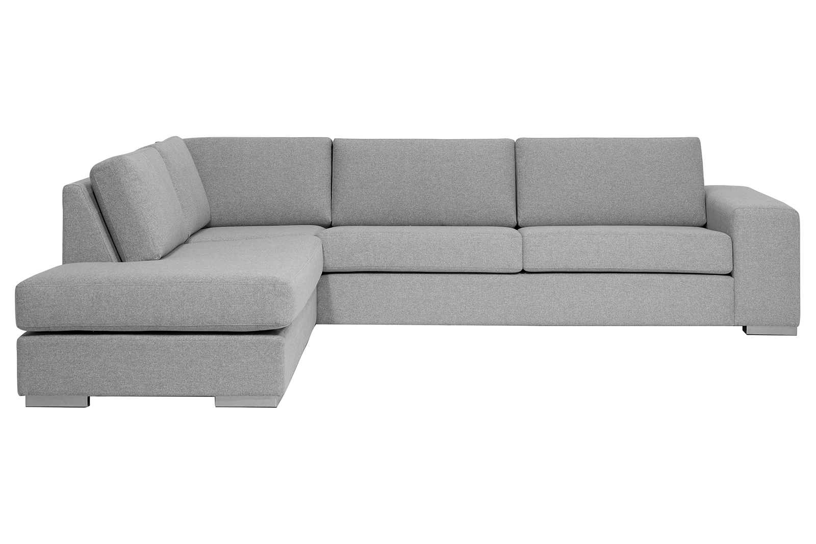 Modern Living hjørnesofa 3-seter med åpen ende venstre. I tekstil Solid 3/1 lys grå og 4,5cm aluminiumsben. Arm B
