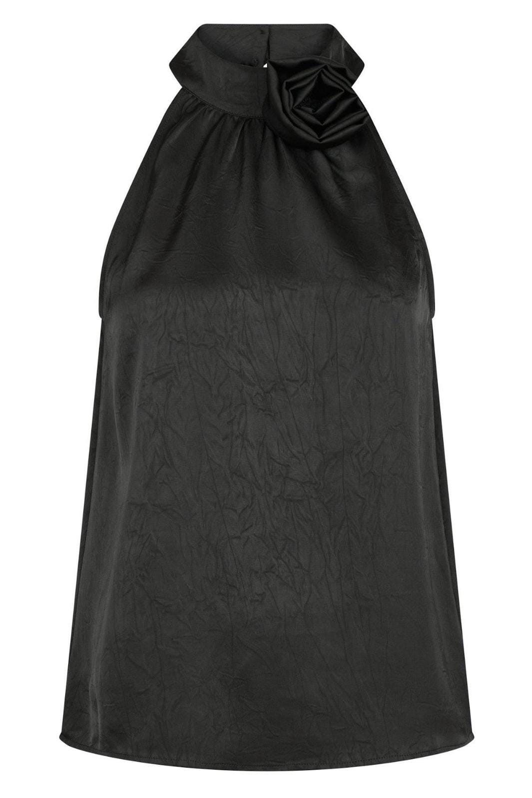 Neo Noir Rosette Crinkle Sateen Top