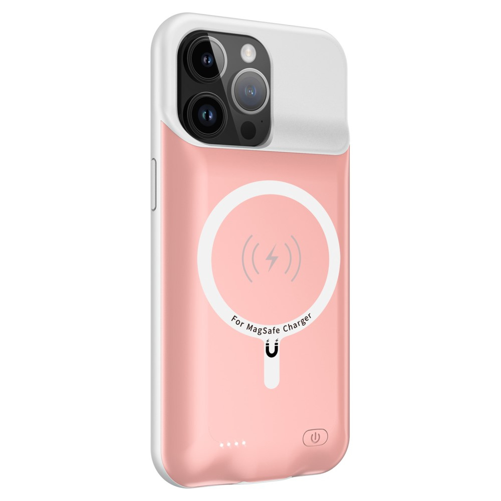 iPhone 15 Pro Max MagSafe Backpack Akku Case Schutzhülle (8500mAh) - Rosa / Weiss