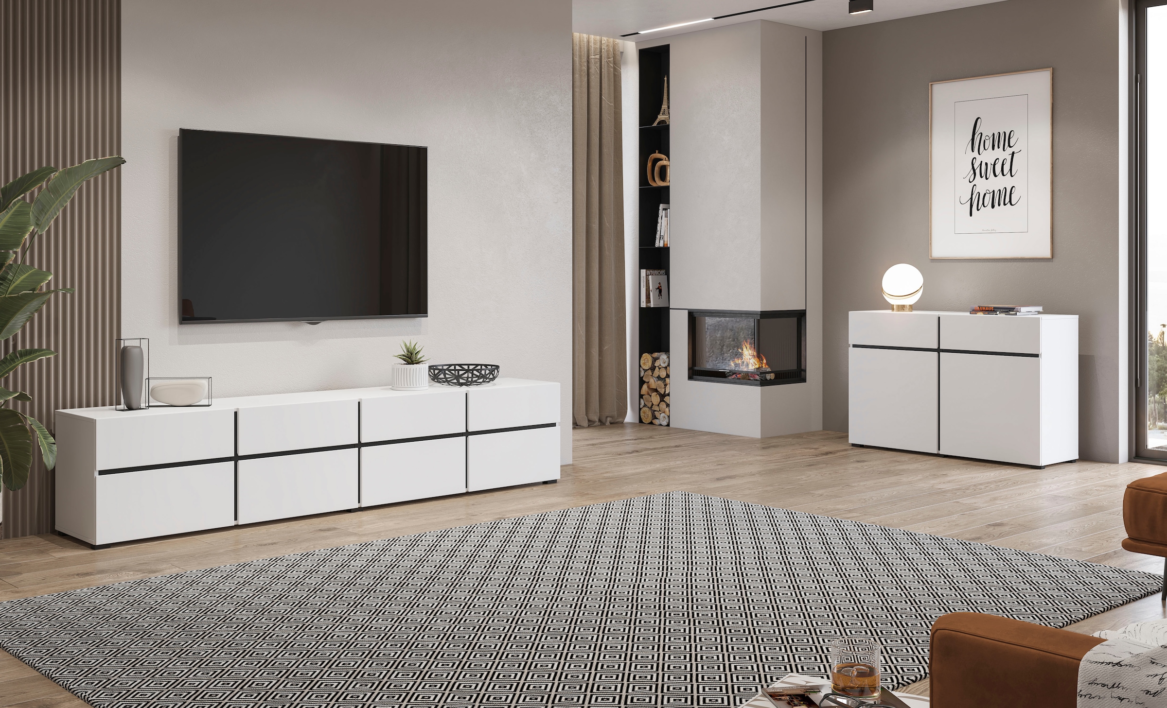 INOSIGN Sideboard »Cross,Breite 119,5 cm, moderne grifflose Kommode,2 Türen/2 Schubkästen« Schubladenschrank,Anrichte mit viel Stauraum, Einlegeböden verstellbar