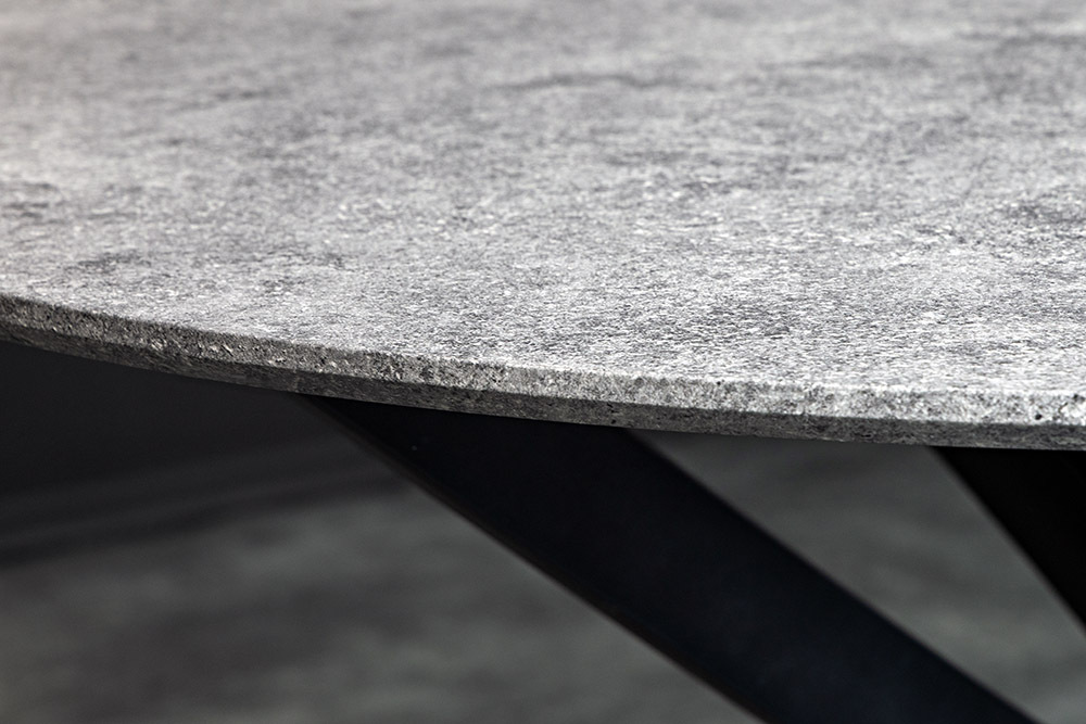 Runder Esstisch HELIX 120cm grau Beton-Design schwarze Metallbeine Sterngestell