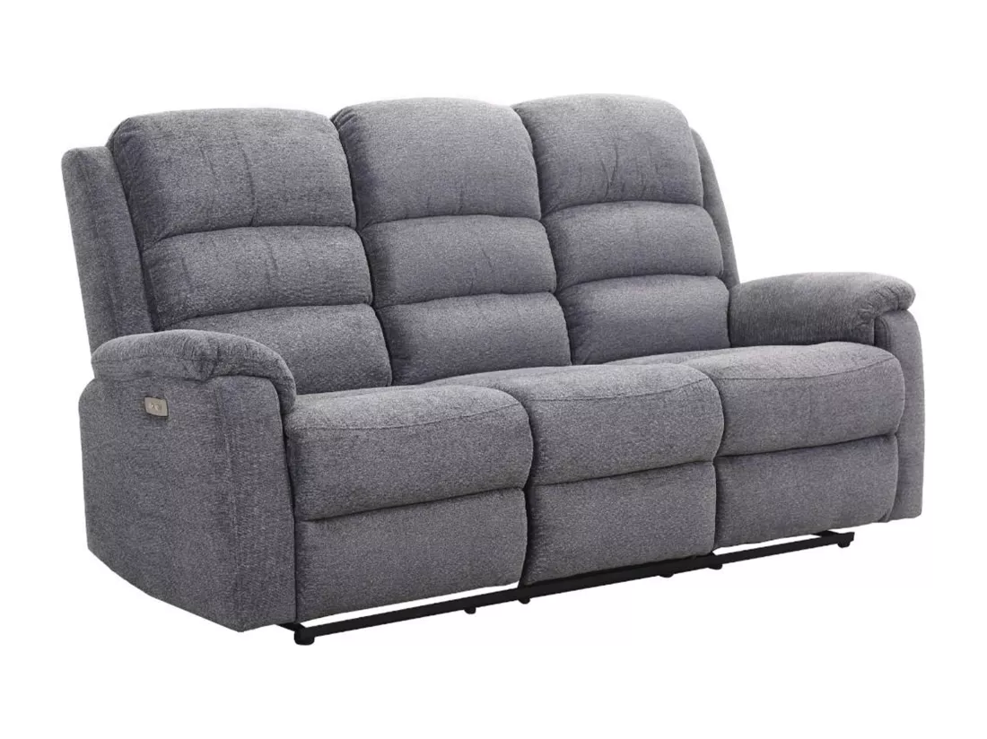 Canapé 3 places relax électrique avec tablette en tissu anthracite NEVERS