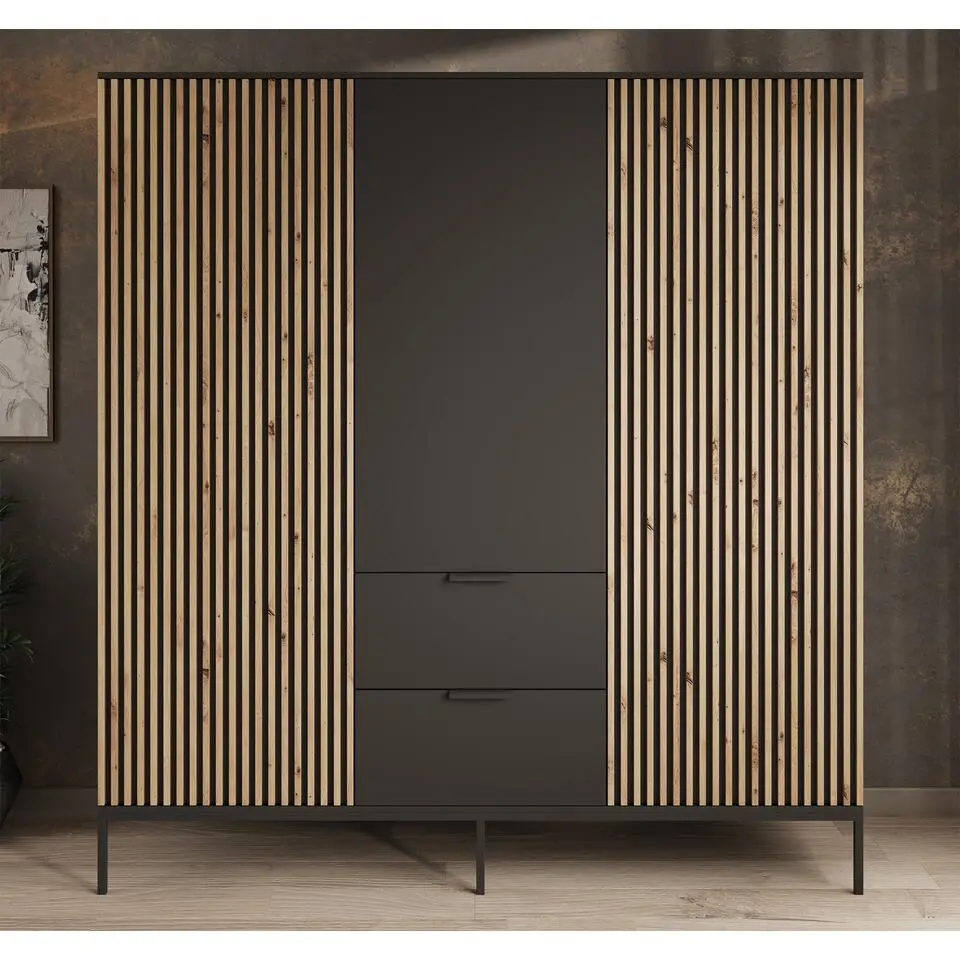 Meubella - Kledingkast Marbella - Zwart - 185 cm