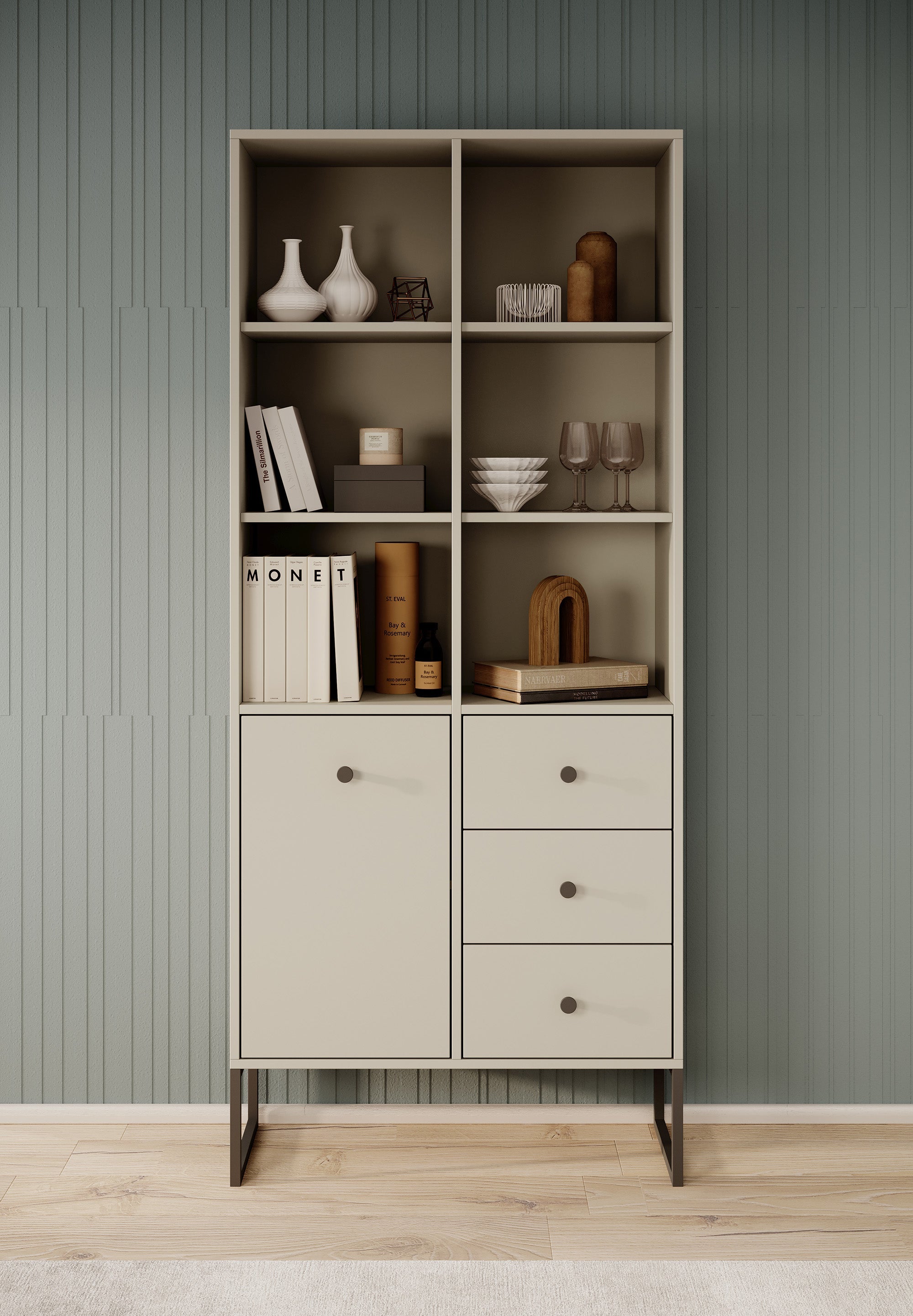 Meubella - Boekenkast Lyndall - Beige - 77 cm