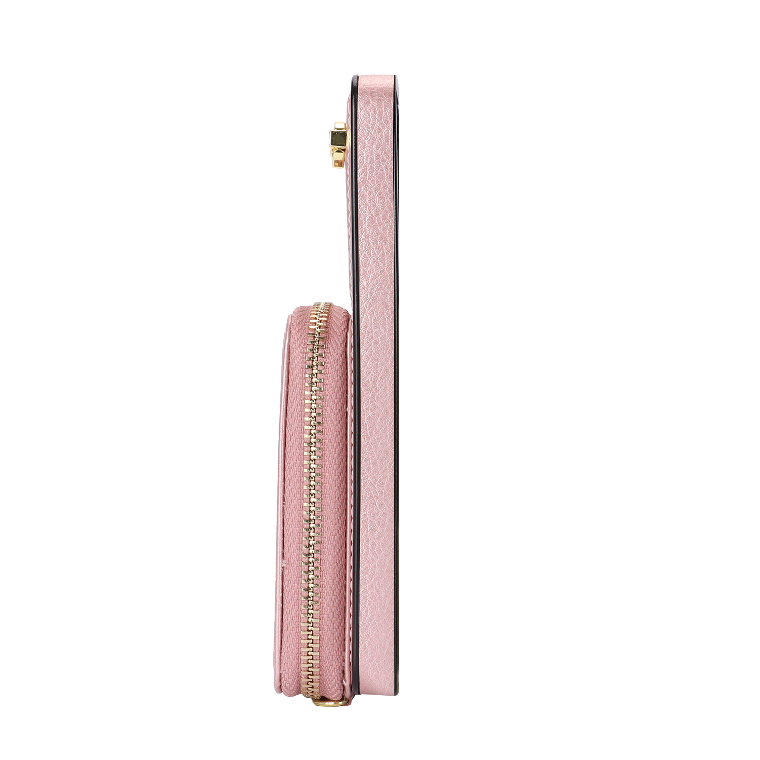 Samsung Galaxy S24 Necklace Leder Schutz Hülle mit Kartenfächer   Handykette (140cm) - Roségold