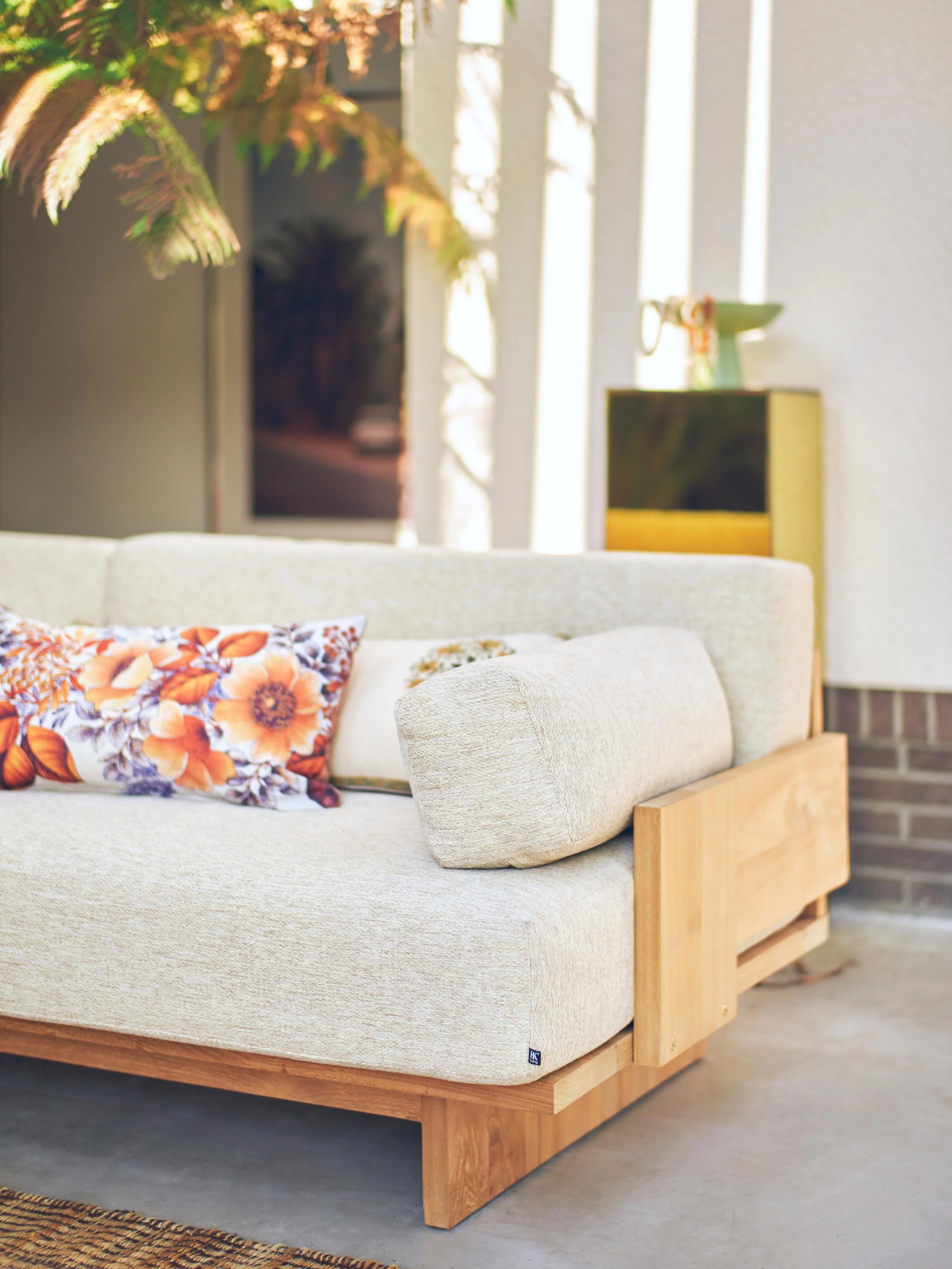Tuin loungebank Natural van teakhout