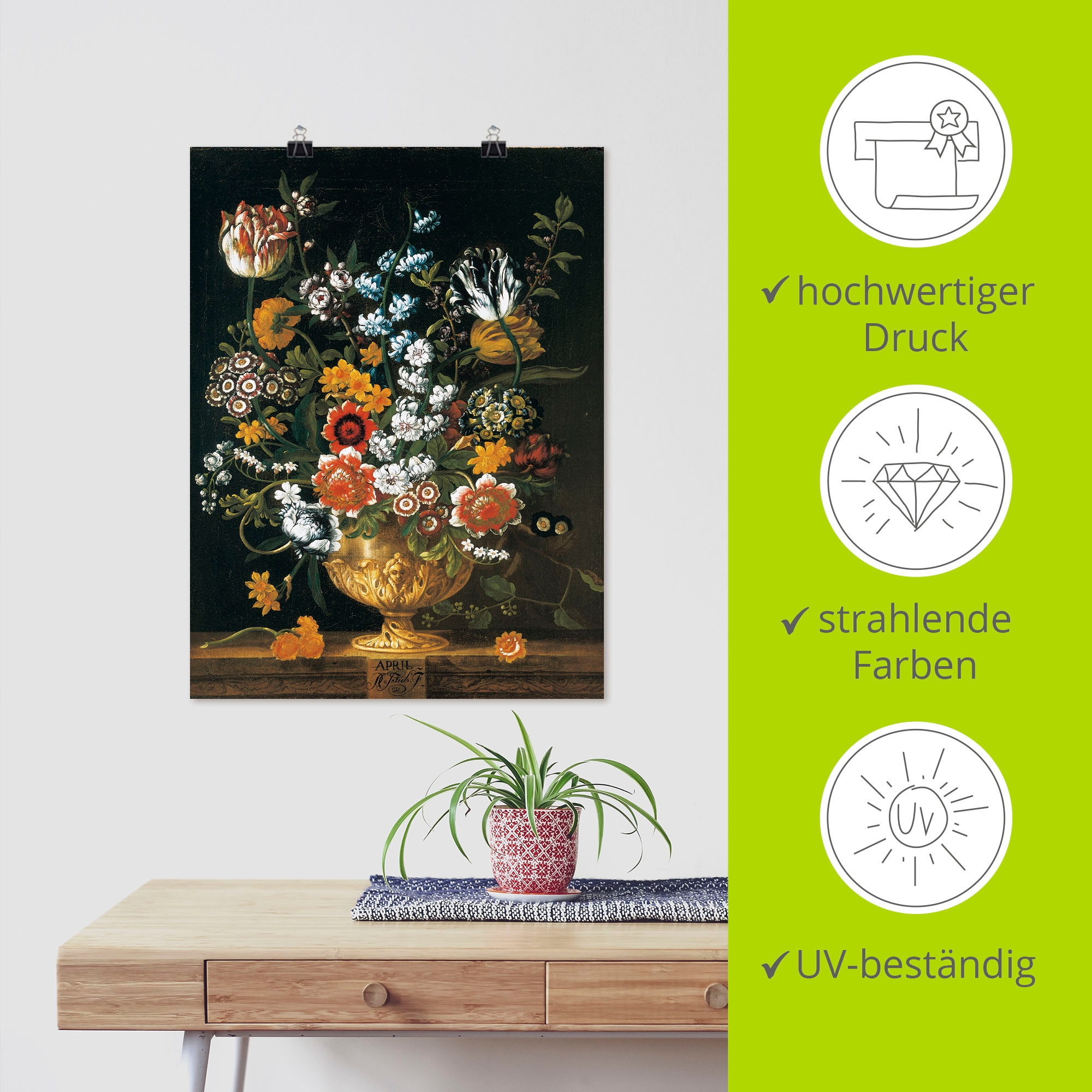 Artland Kunstdruck »Zwölf Monate. Floraler Kalender April« Arrangements 1 Stk. tlg. als Leinwandbild, Wandaufkleber oder Poster in versch. Grössen
