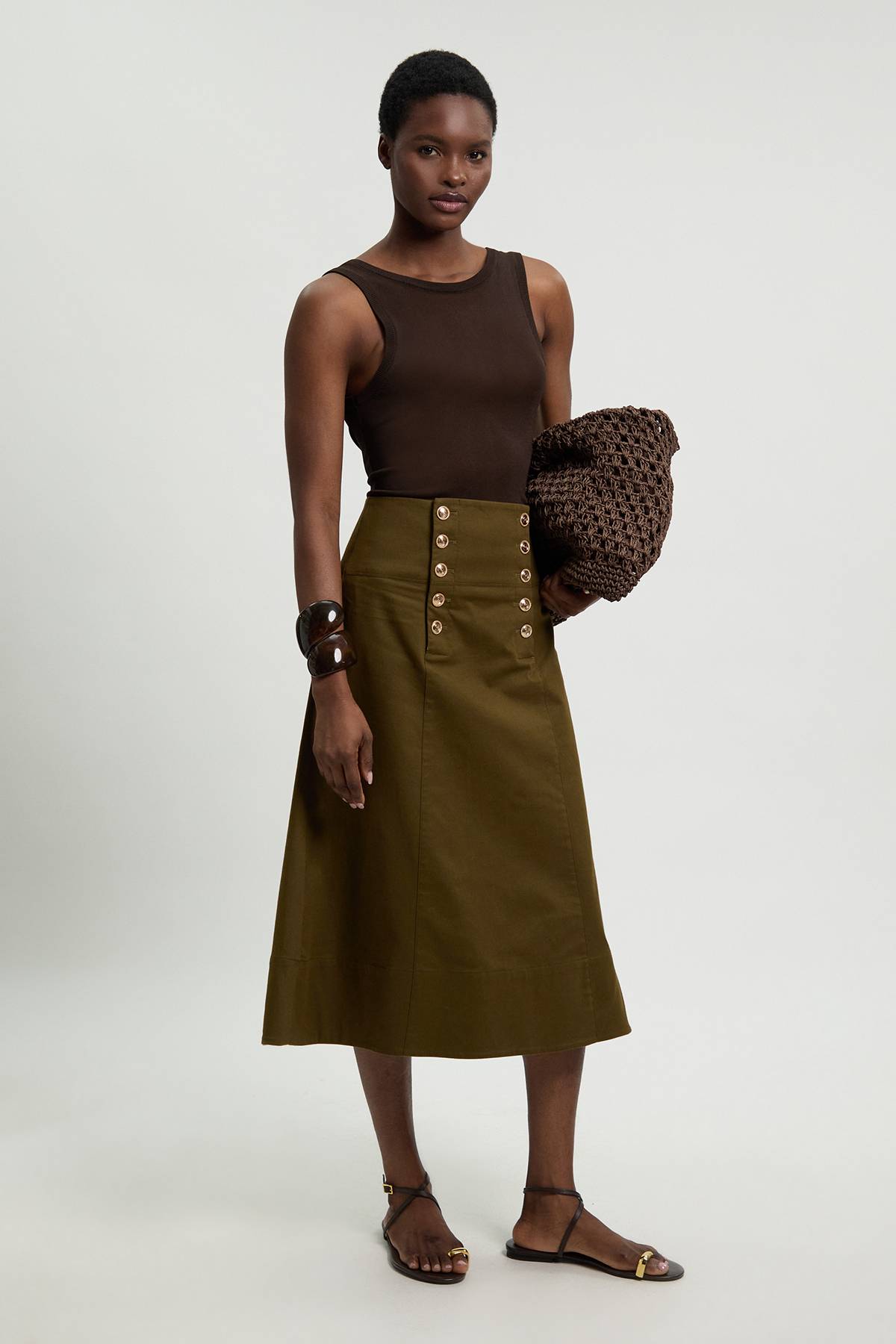 KarenMillen Jupe Midi Ajustée En Coton Avec Détail De Boutons
