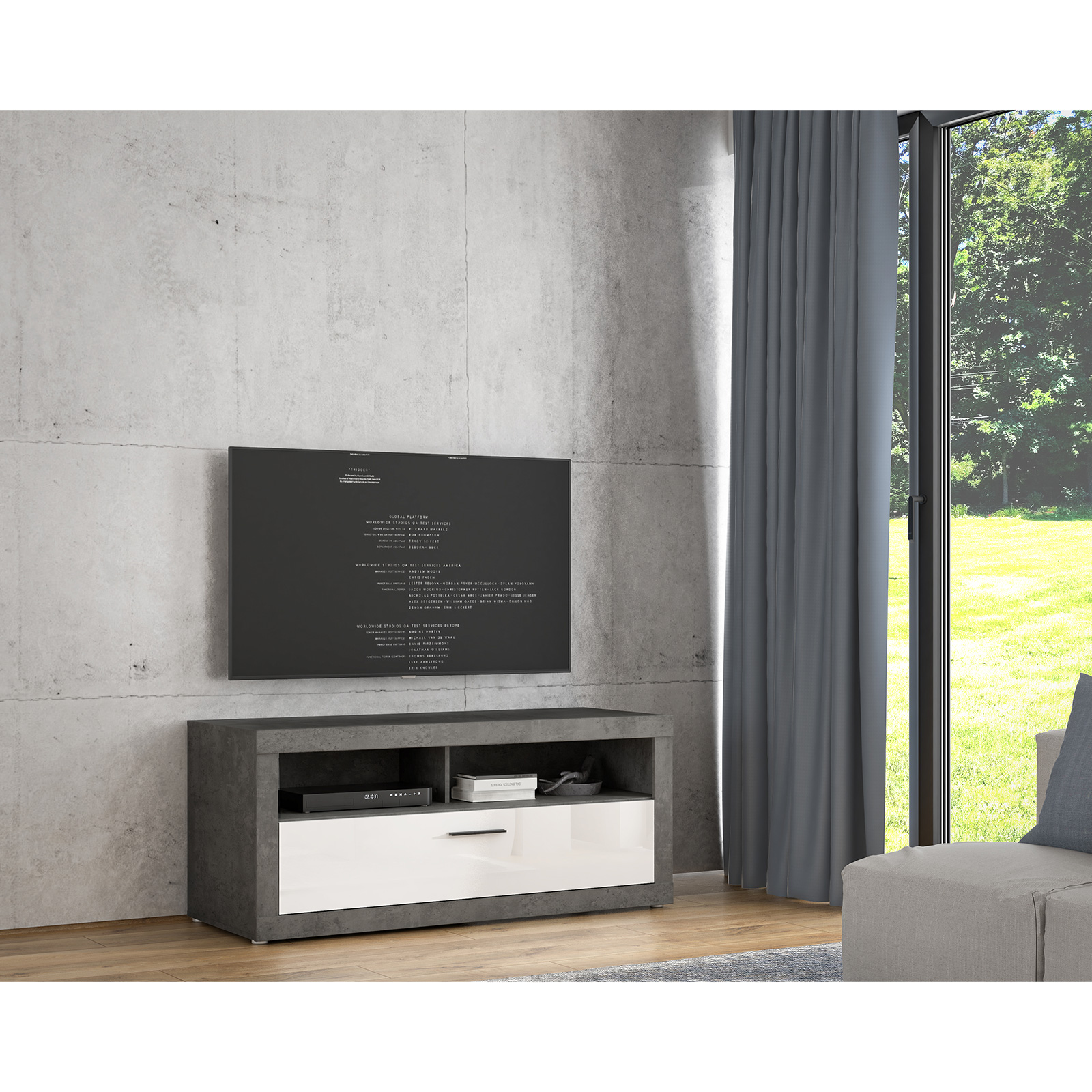 Lowboard - Betonoptik - weiß - 138 cm breit
