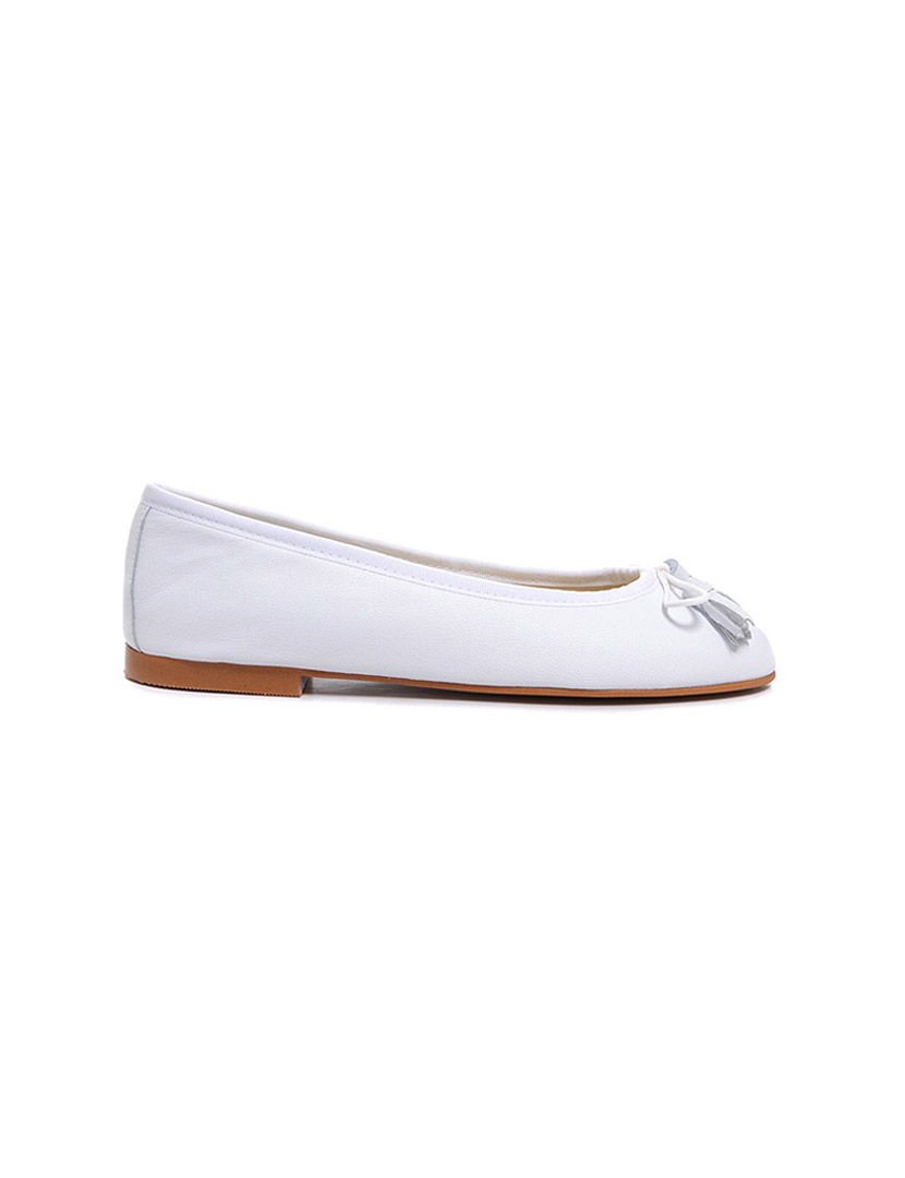 Girls' White Leather Ballet Flats
