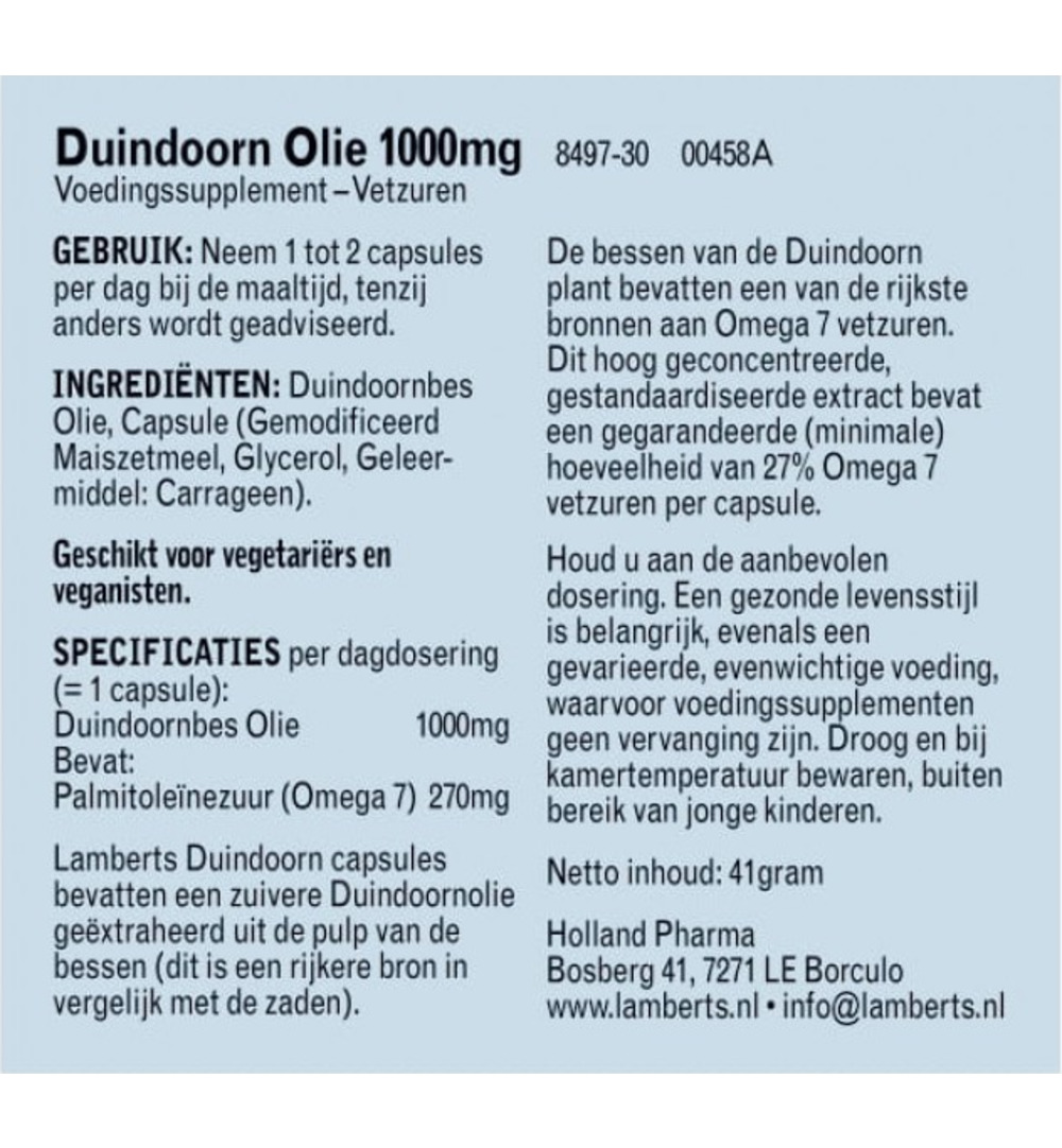 Lamberts Duindoorn Olie 1000Mg – Sea Buckthorn Berry Oil (30 capsules)