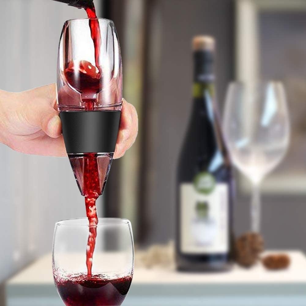(16cm) Wein Dekanter Weinbelüfter Bernoulli Luftprinzip - Transparent / Schwarz