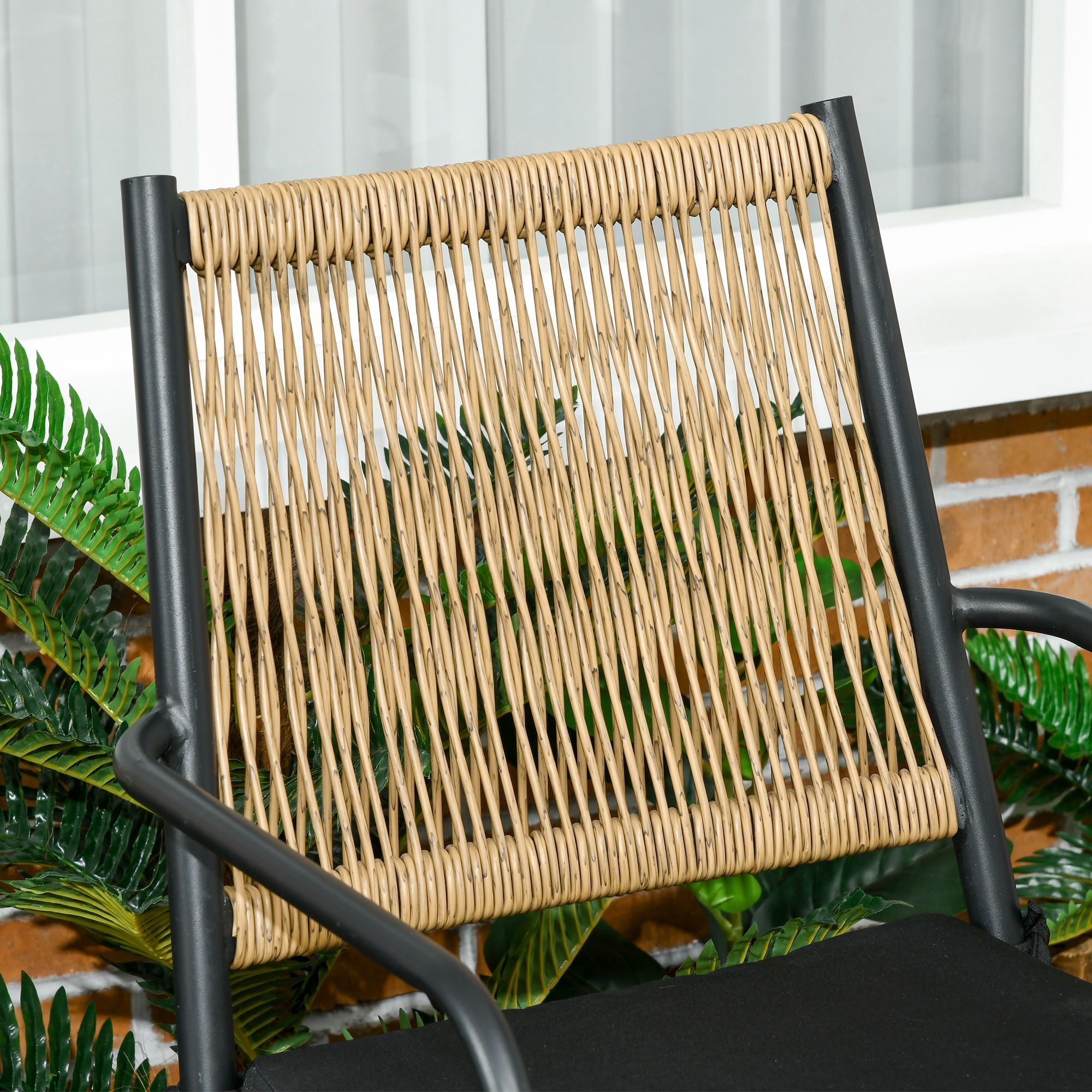 Outsunny Rattan Bistro-Set mit 2 Stühlen schwarz, natur 55L x 62B x 90H cm