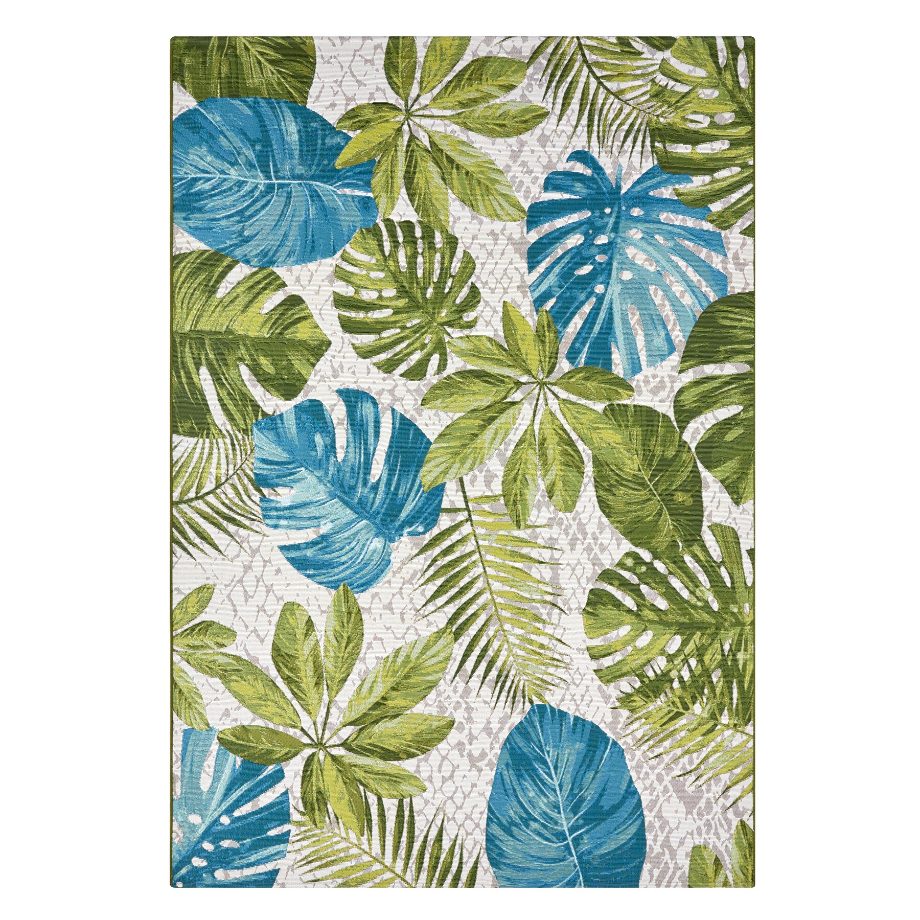 riess-ambiente Teppich LEAF - 235x160cm türkis grün weiß Blätter florales Design wetterfest In- und Outdoor