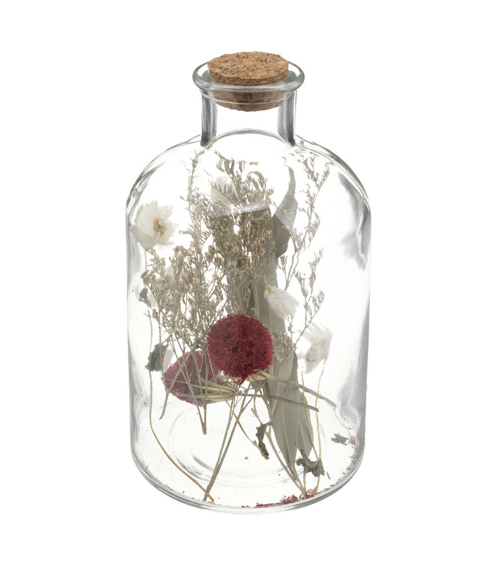Fleurs séchées dans bouteille en verre d 10 x h 21 cm