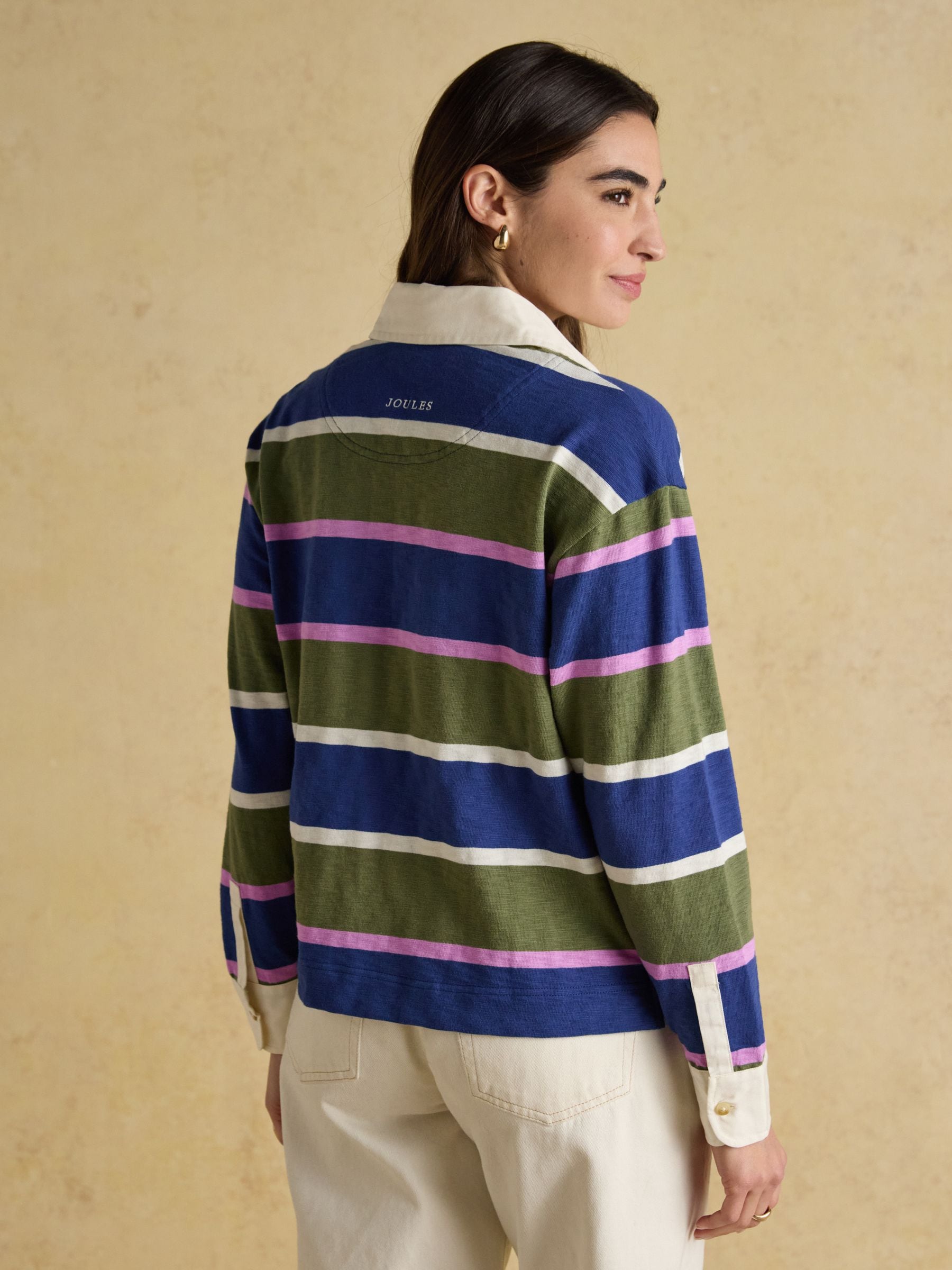 Blauw groen gestreept - Joules Lara boxy fit rugby shirt