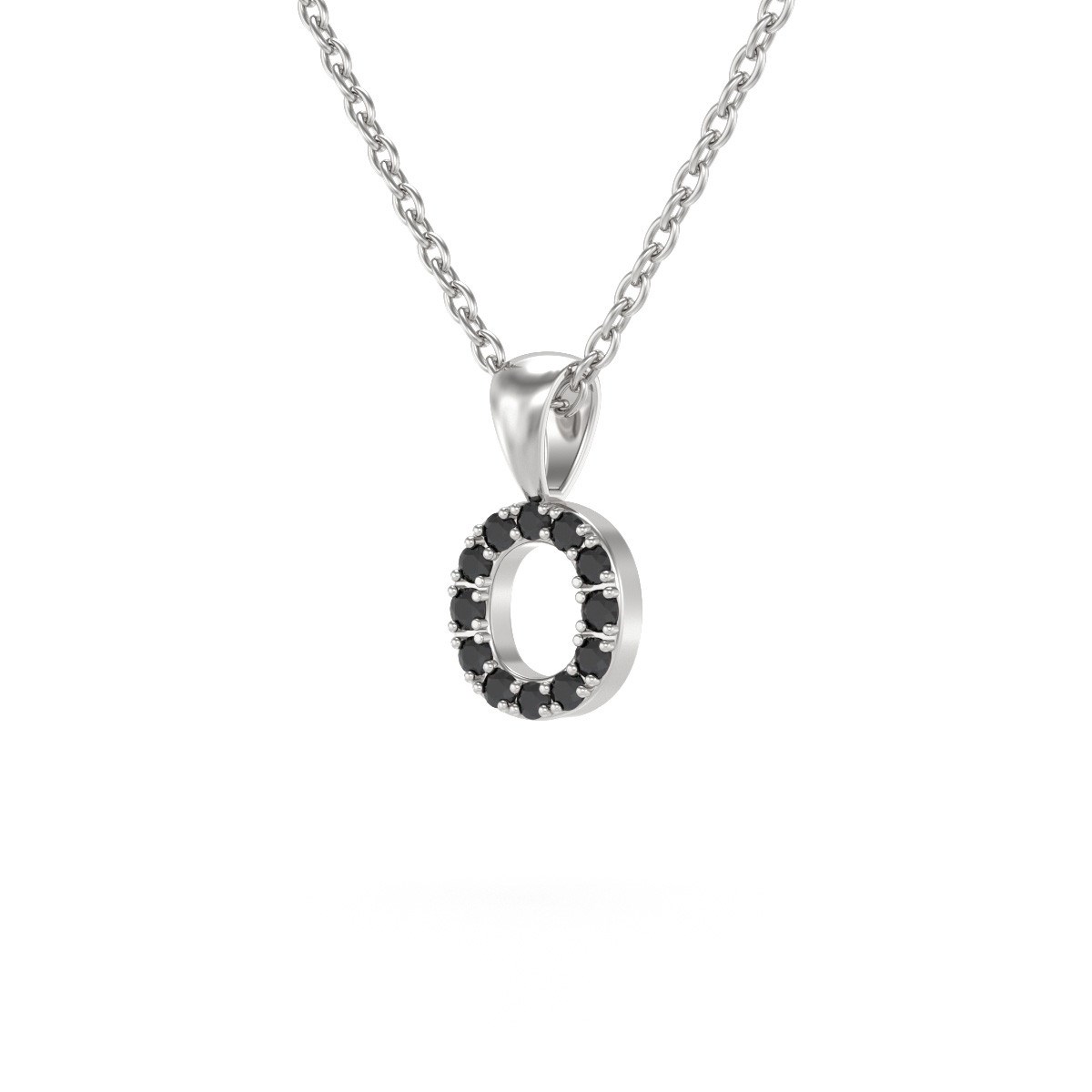 Collier Pendentif ADEN Lettre O Or 750 Blanc Diamant Noir Chaine Or 750 incluse 0.72grs