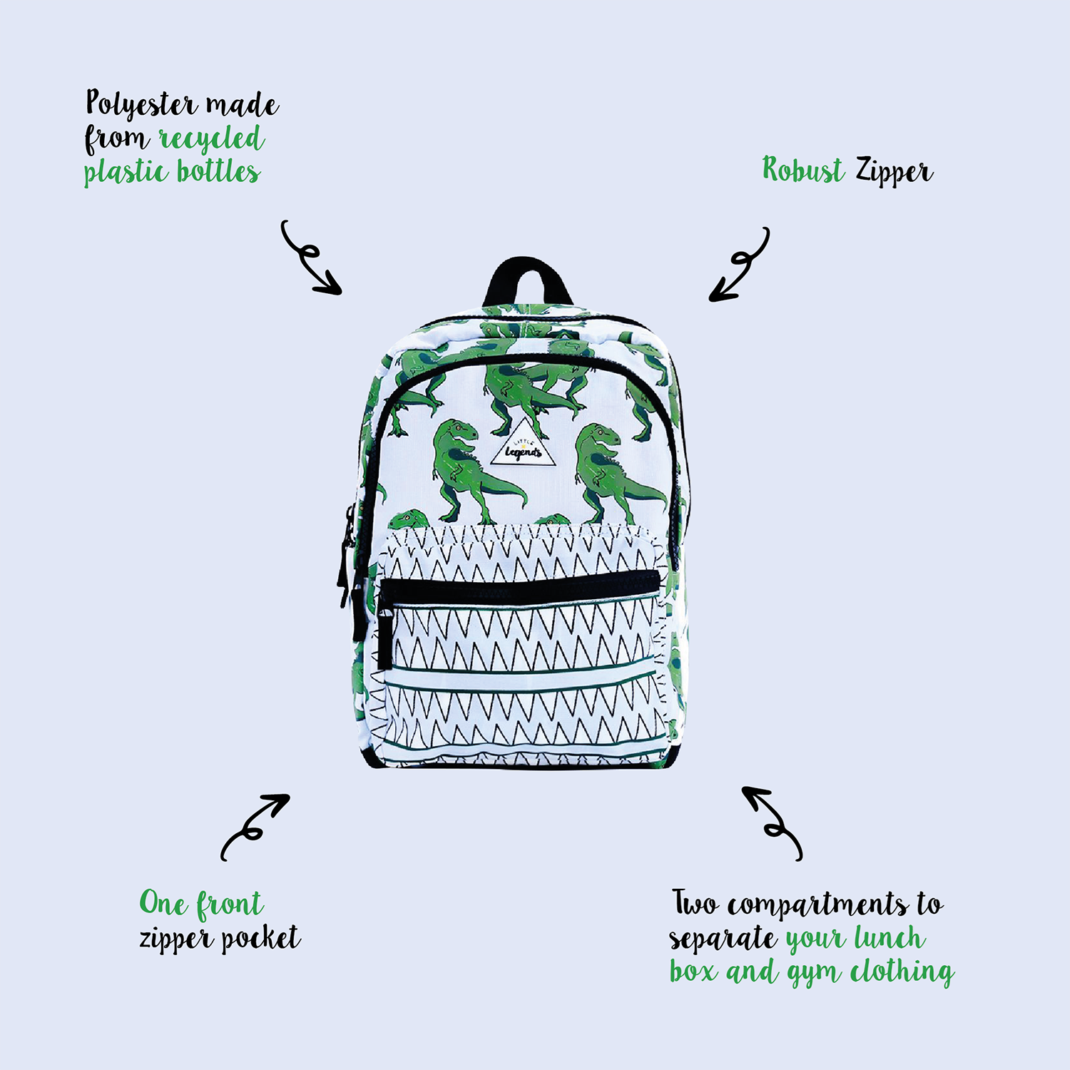 Little Legends Dino Backpack L groen / wit