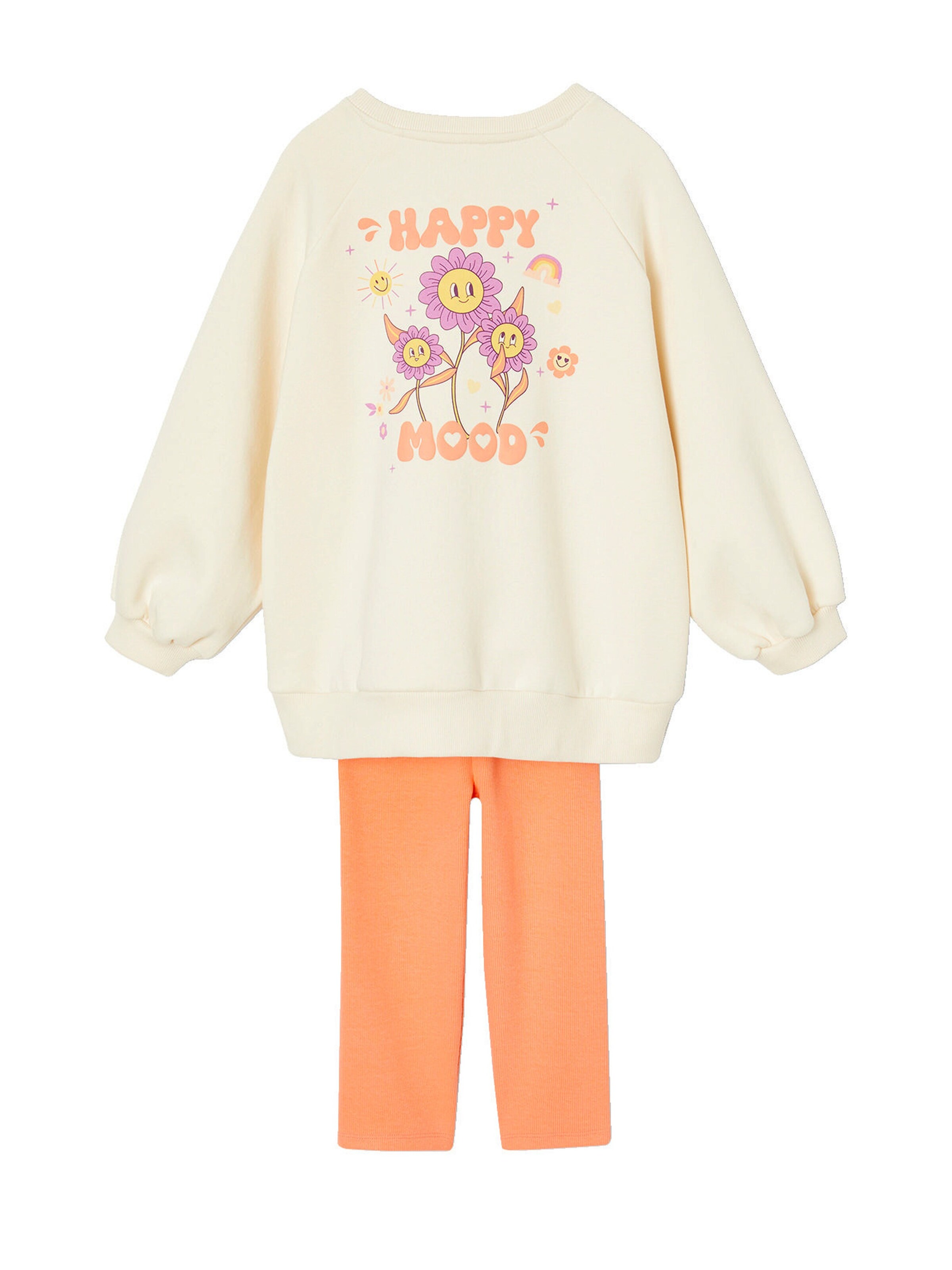 Vertbaudet Mädchen-Set: geblümtes Sweatkleid mit Recycling-Polyester & 3/4-Leggings wollweiß