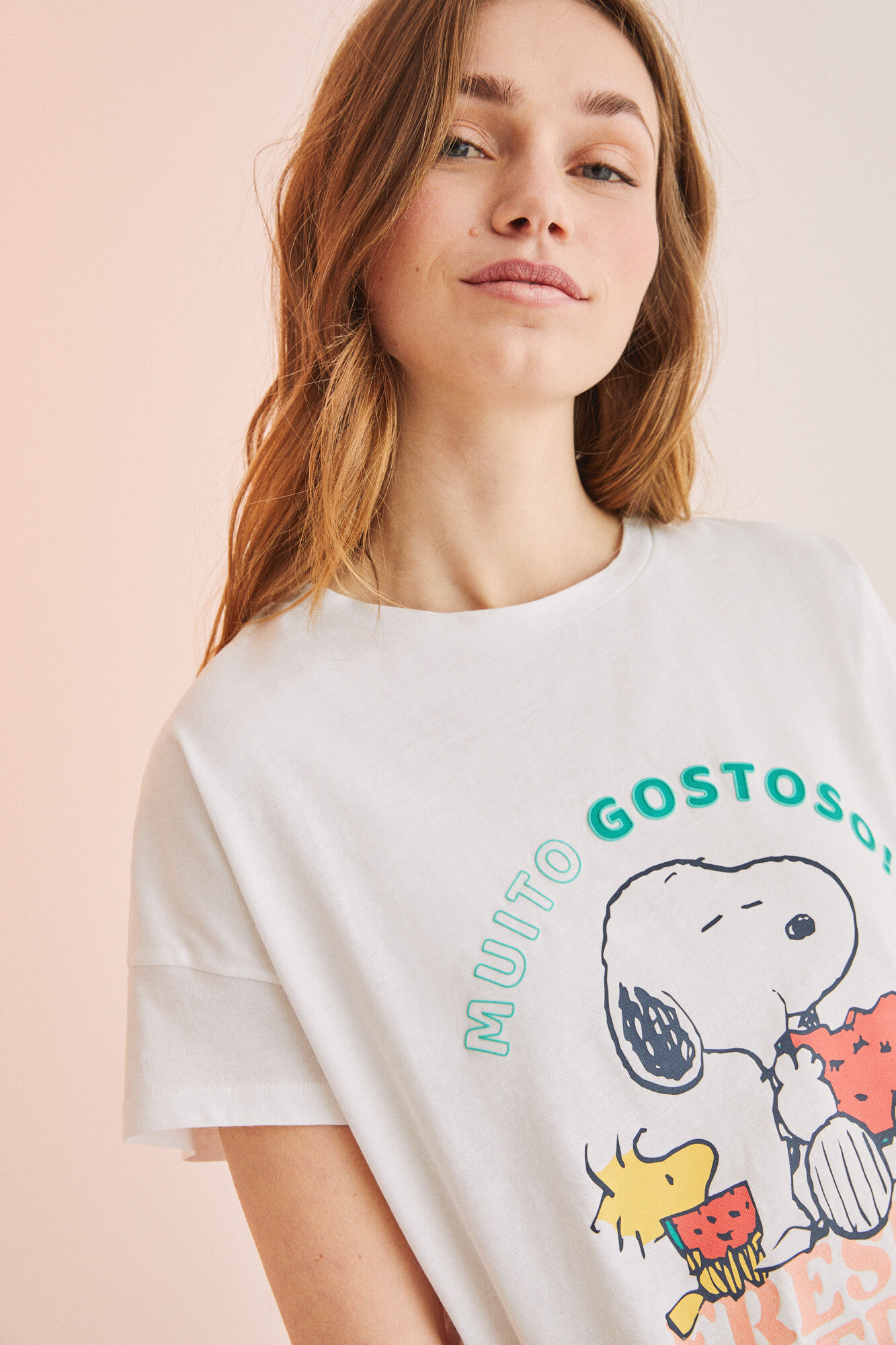 Pijama do Snoopy, 100% algodão, estampa de melancia - bege