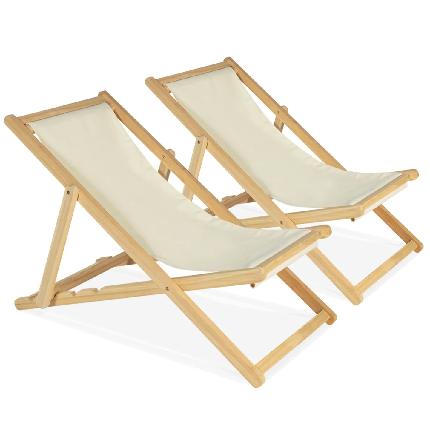 Lot de 2 chaises longues pliantes chilienne bois toile écrue