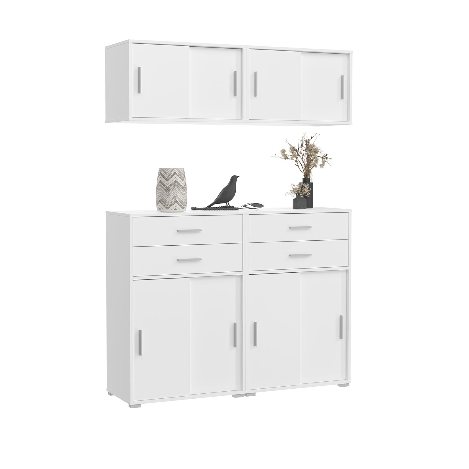 Kommode MOVER - weiß - Schiebetüren und Schubkästen - 68x107 cm