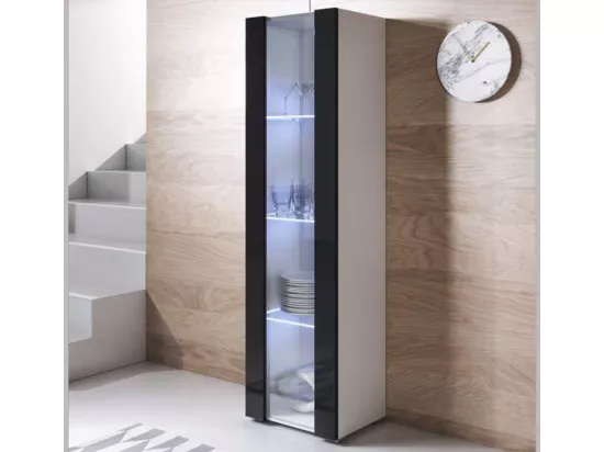 Vitrine pour Salon Salle à manger en Blanc et Noir avec LED 40x29x167cm Luke V5