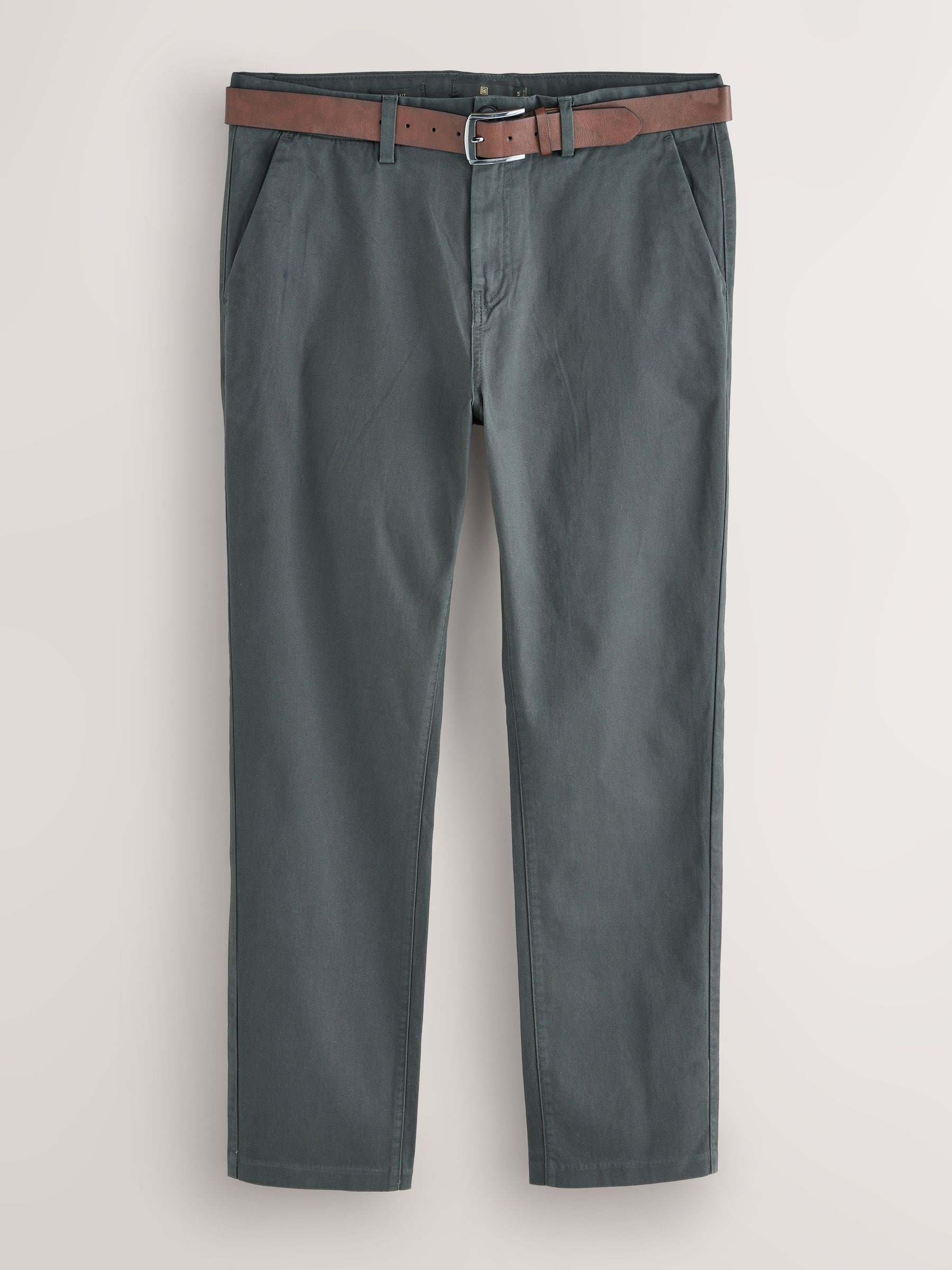 Marineblauw/grijs antraciet - Slim Fit - Set van 2 zacht aanvoelende Chino met ceintuur