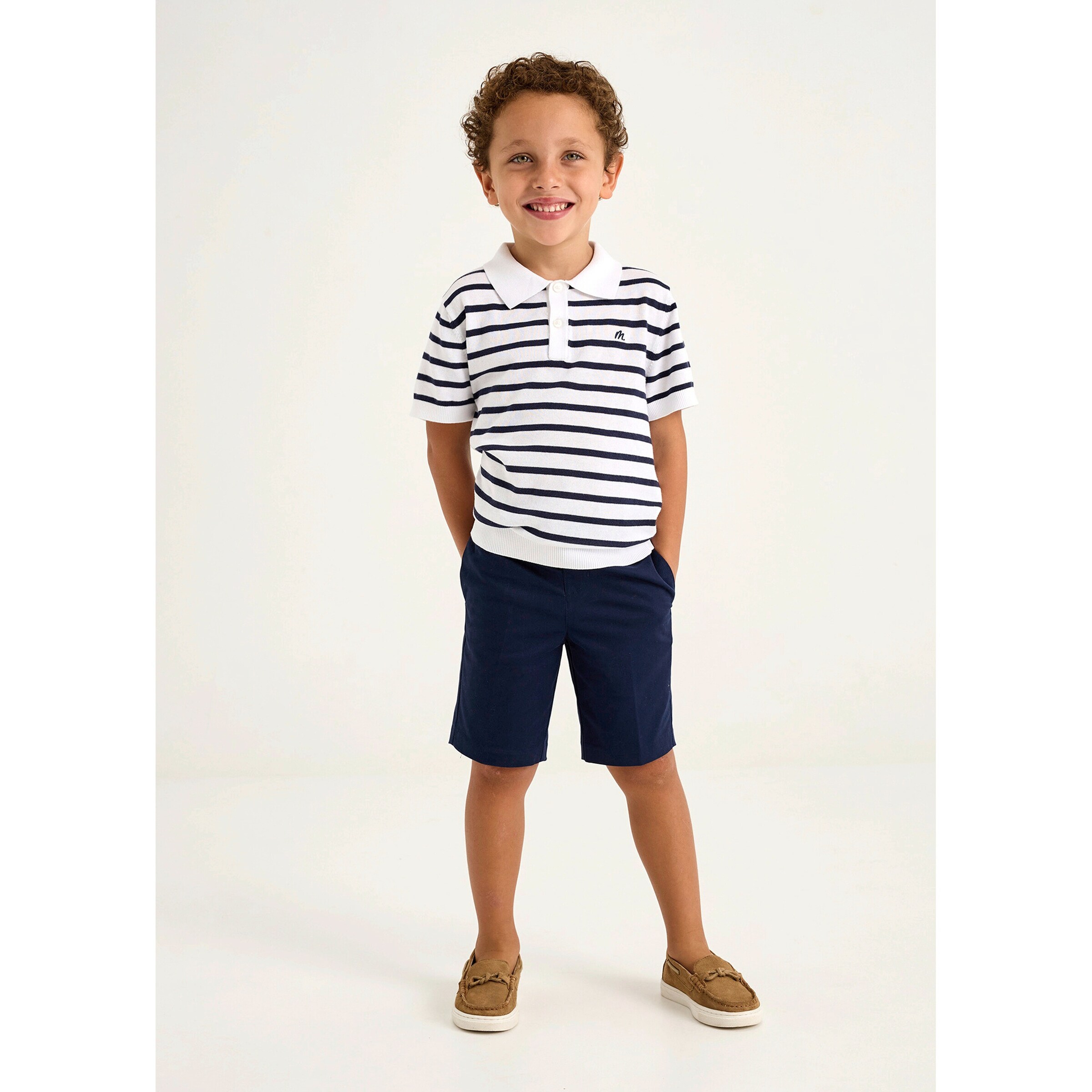 Mayoral Polo-T-Shirt Ringel Feinstrick weiß/marine