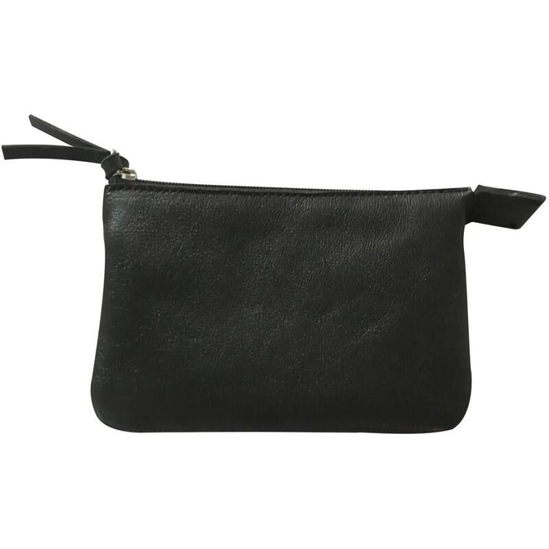 CUIR Petite Pochette 2 compartiments 13x9cm - Noir