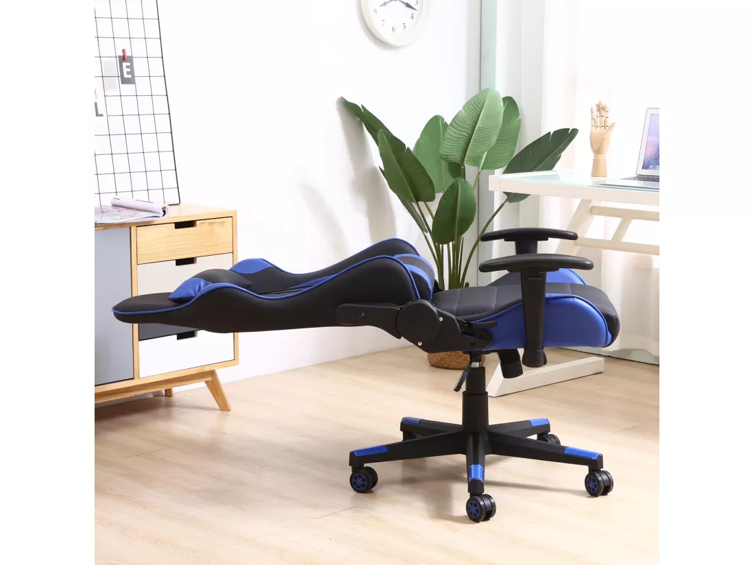 Fauteuil de bureau Gaming Racer professionnel Bleu, inclinaison et hauteur réglable
