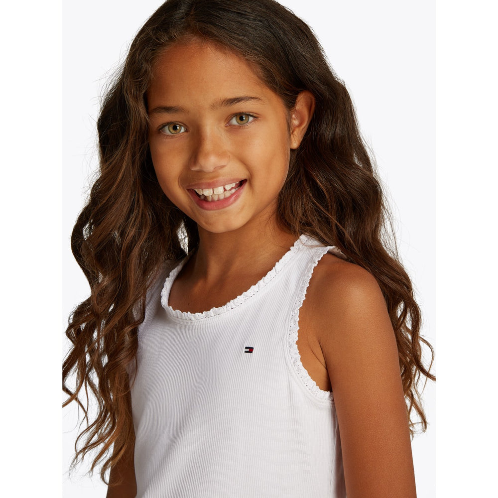 Køb Tommy Hilfiger White Essential Rib Lace Tank Top